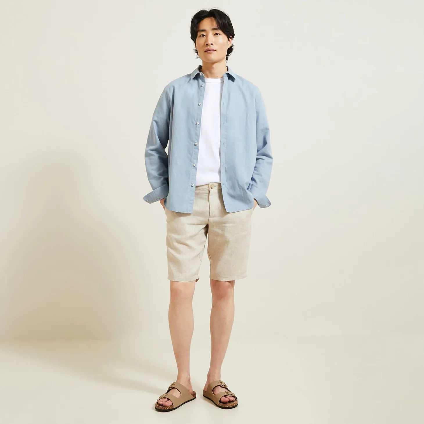 Short & Bermuda-Jules Bermuda chino en lin uni Ecru