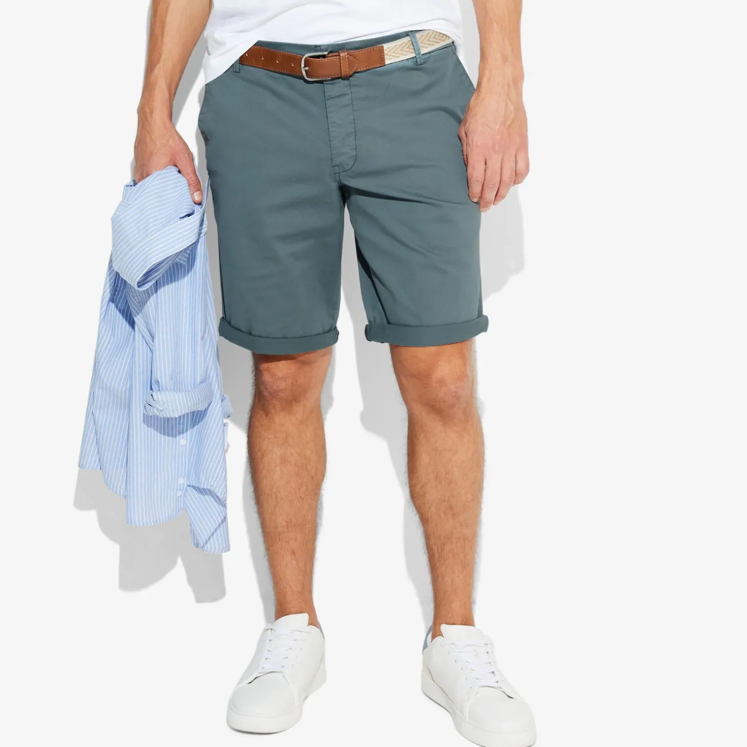 Short & Bermuda-Jules Bermuda chino uni avec ceinture Vert