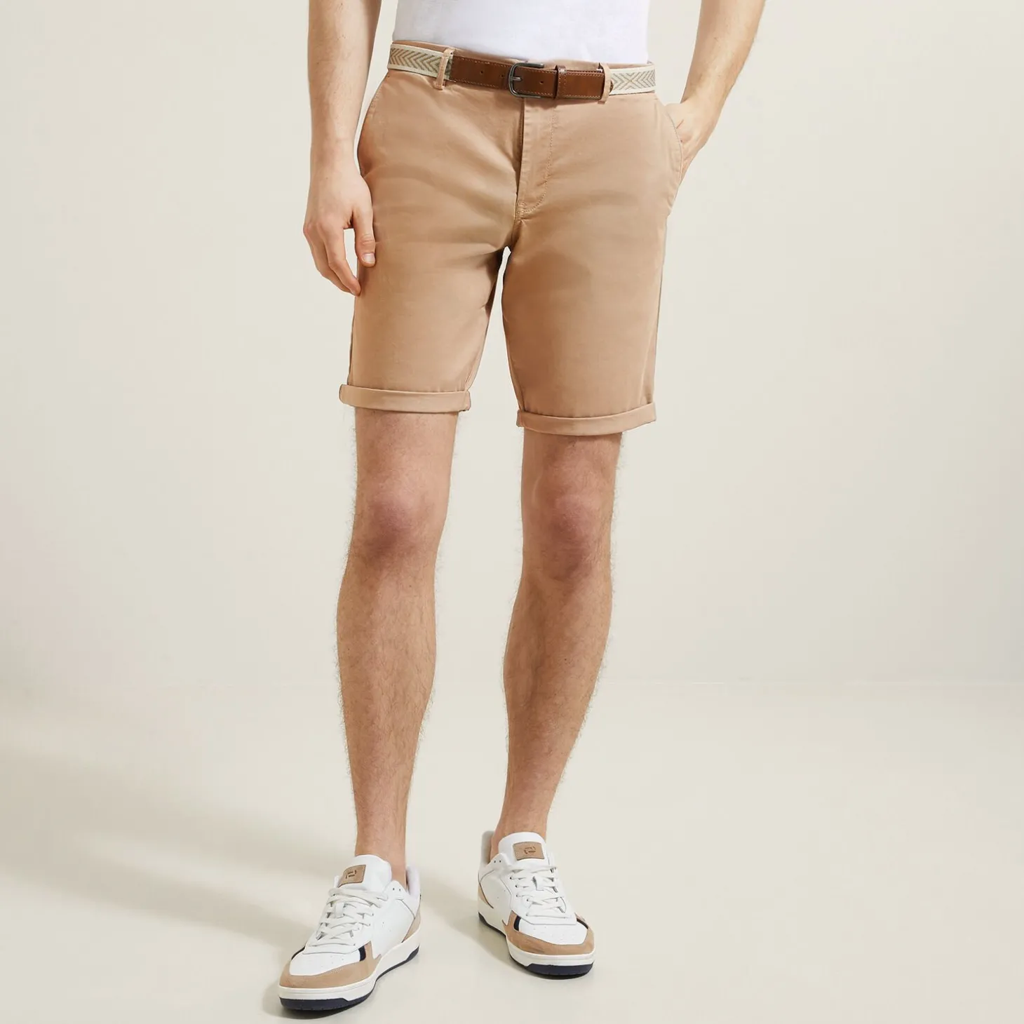 Short & Bermuda-Jules Bermuda chino uni avec ceinture Beige