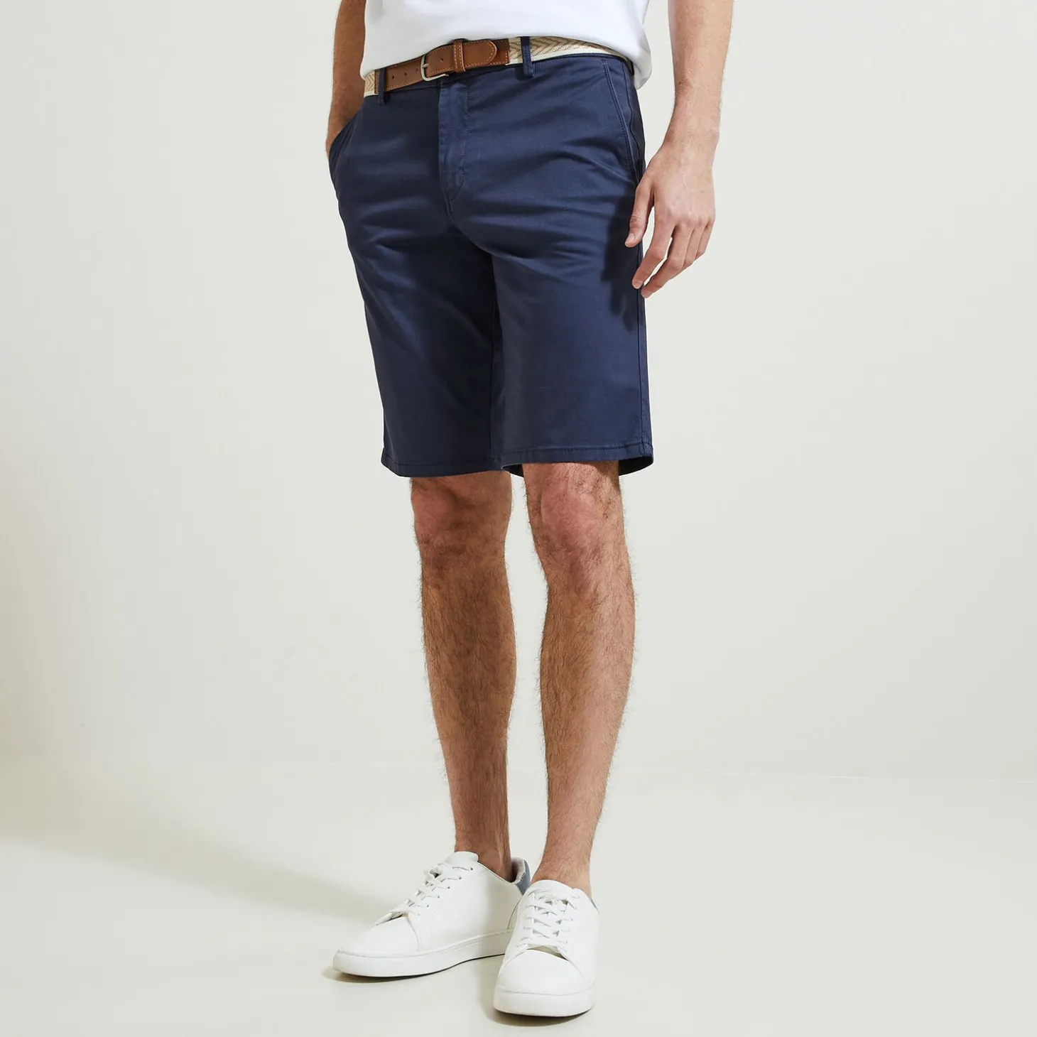 Short & Bermuda-Jules Bermuda chino uni avec ceinture Bleufoncé