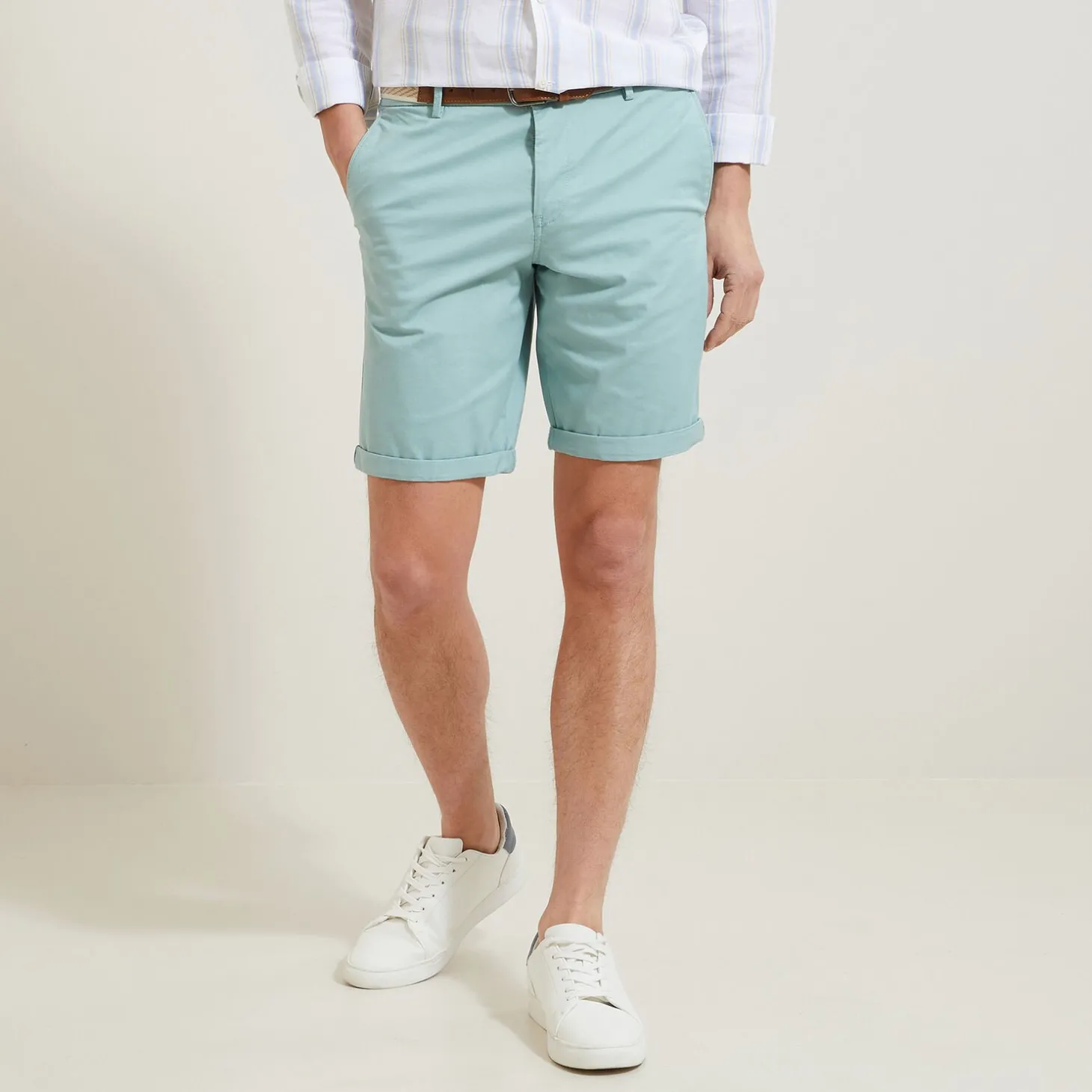 Short & Bermuda-Jules Bermuda chino uni avec ceinture Bleuclair