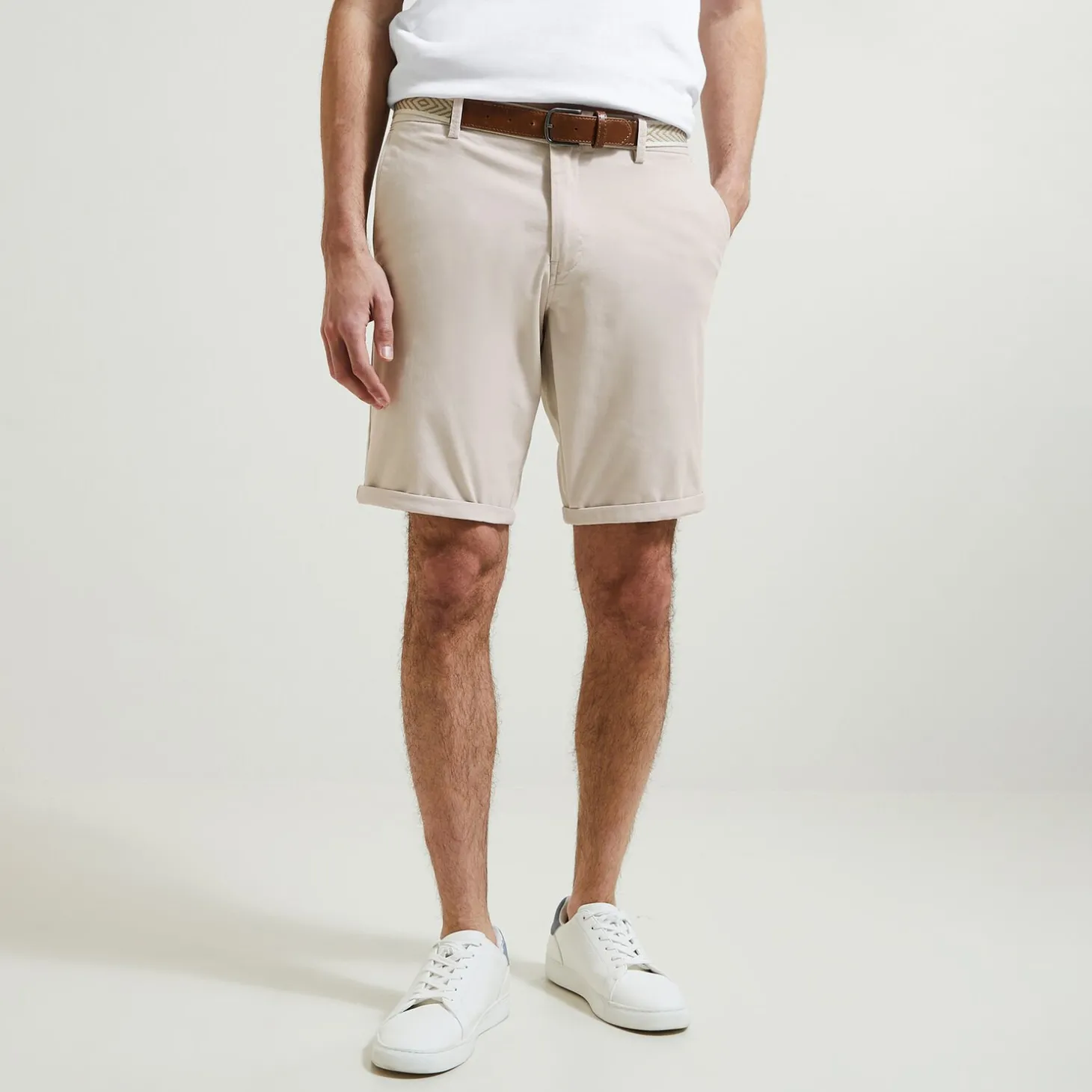 Short & Bermuda-Jules Bermuda chino uni avec ceinture Beige