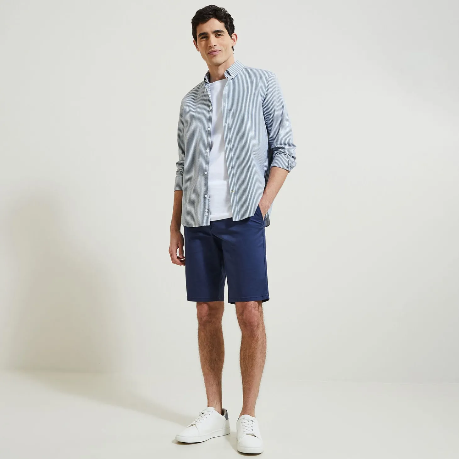 Short & Bermuda-Jules Bermuda chino uni avec ceinture Bleufoncé