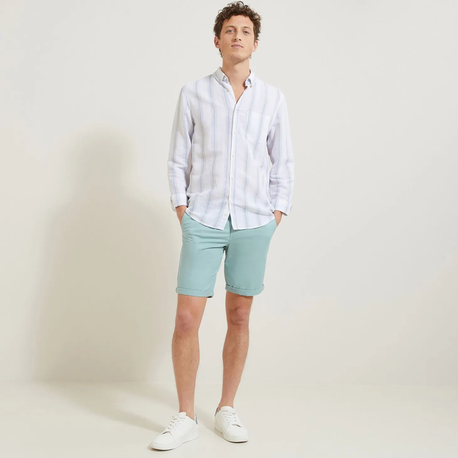 Short & Bermuda-Jules Bermuda chino uni avec ceinture Bleuclair