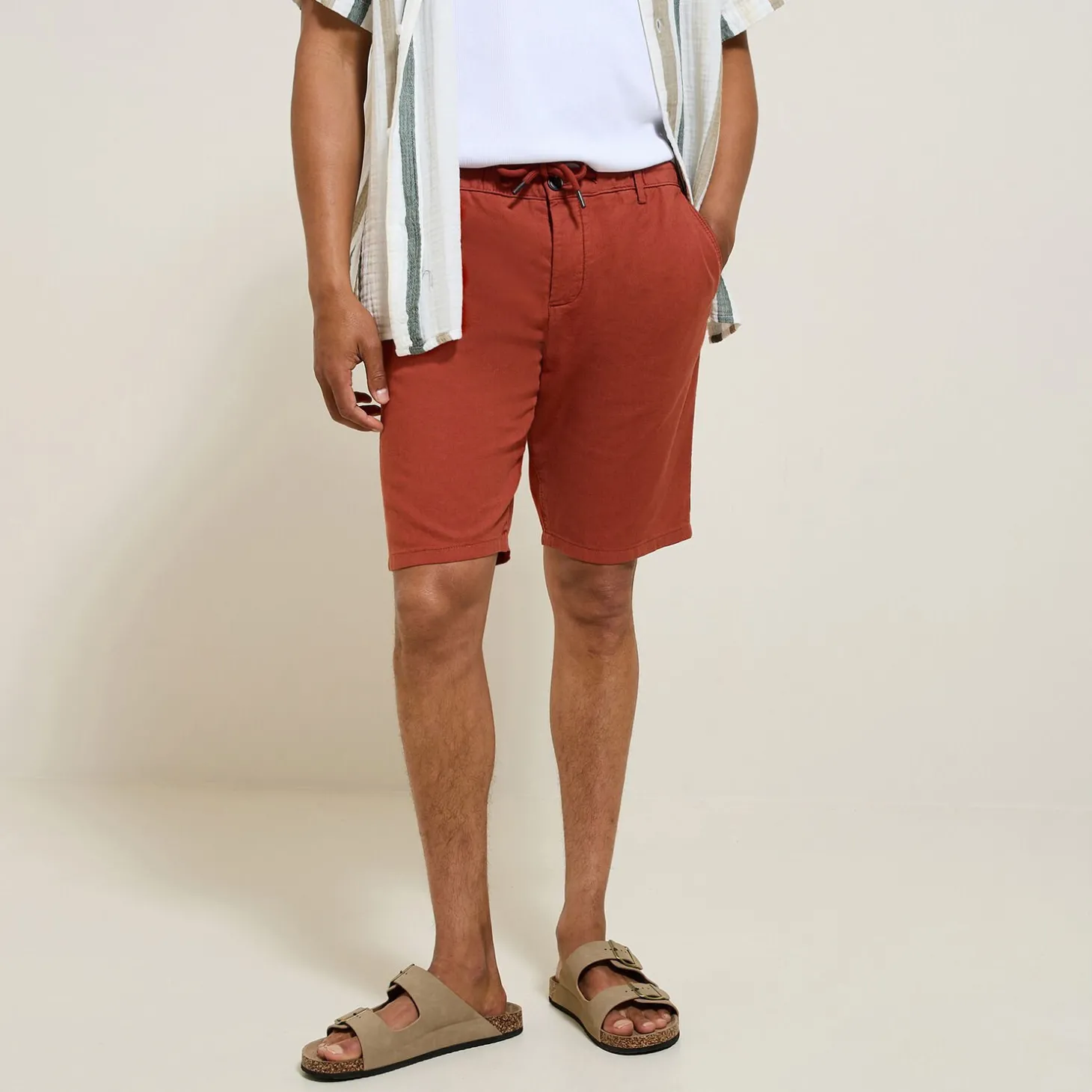 Short & Bermuda-Jules Bermuda uni en coton lin Orangefoncé