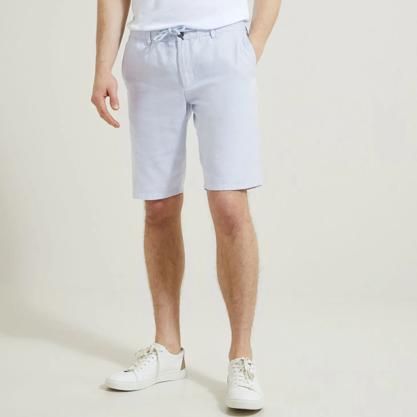 Short & Bermuda-Jules Bermuda uni en coton lin Bleuclair