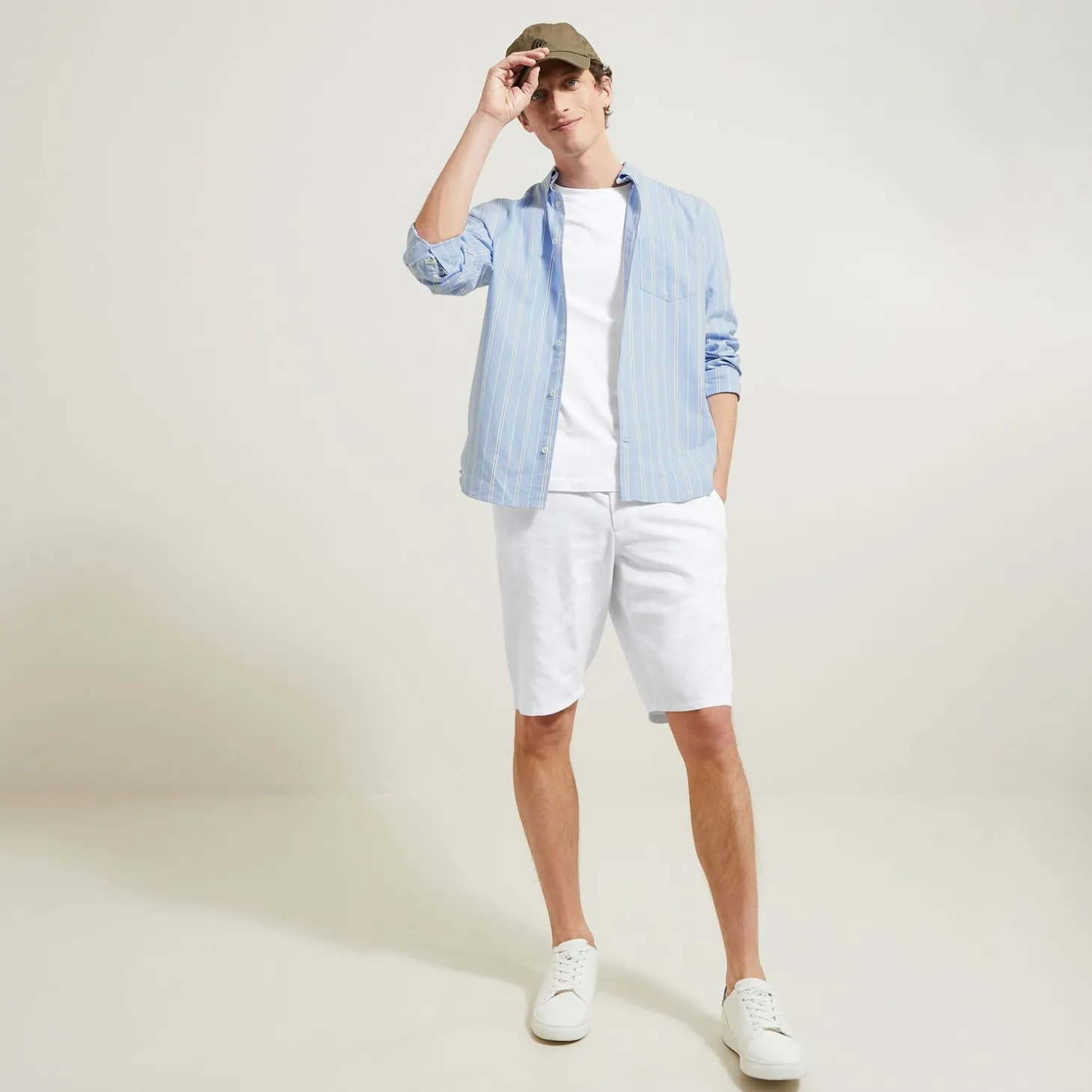 Short & Bermuda-Jules Bermuda uni en coton lin Blanc