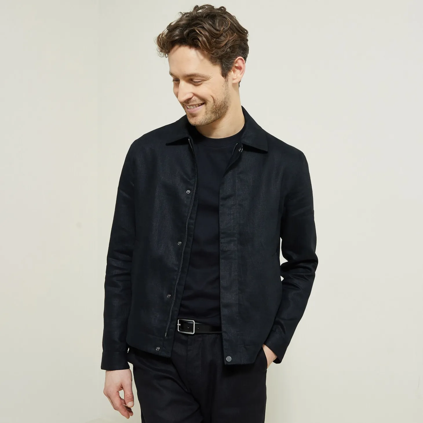 Manteau & Blouson-Jules Blouson en lin col chemise Noir