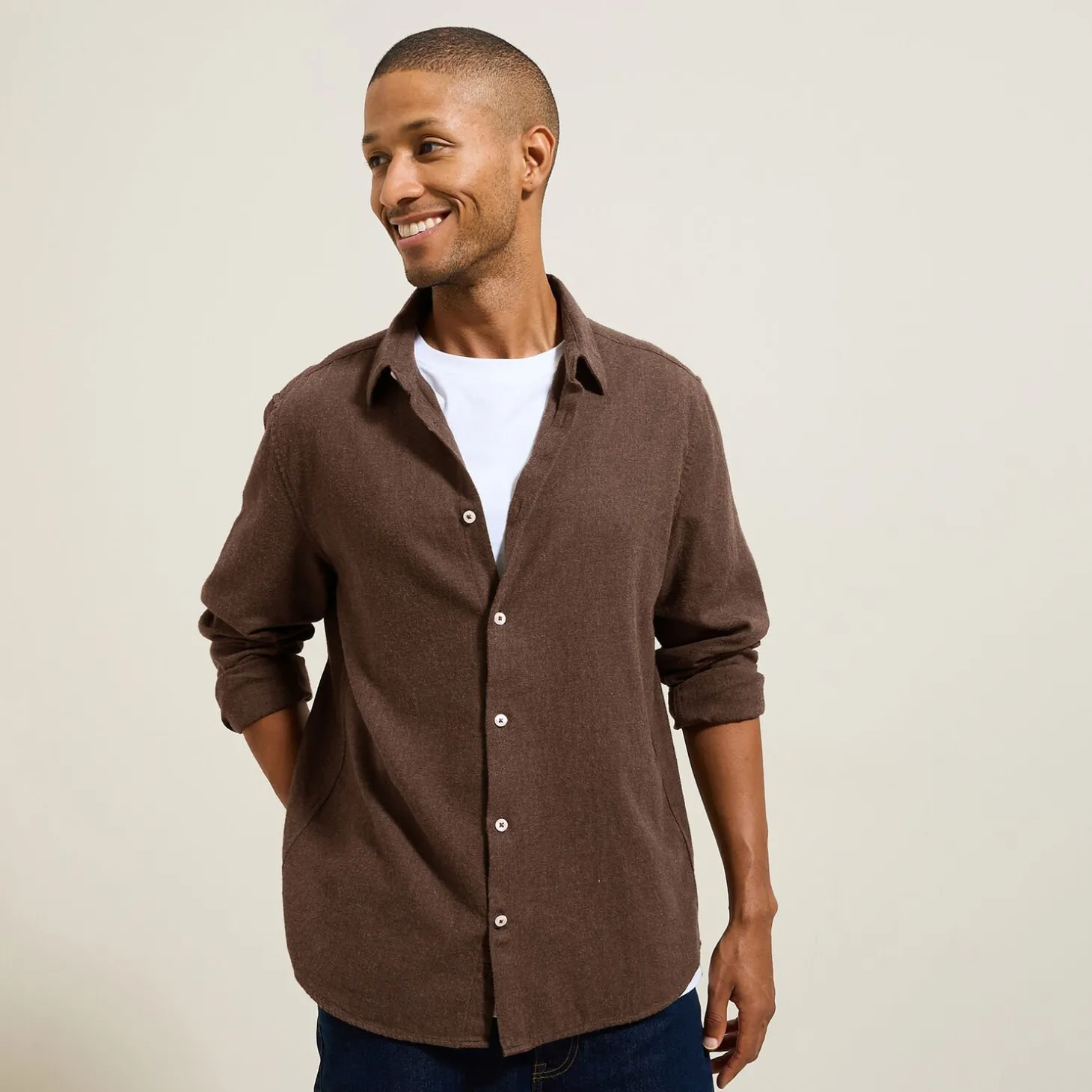 Smart Casual | Chemise-Jules Chemise en coton flanelle col classique Camel