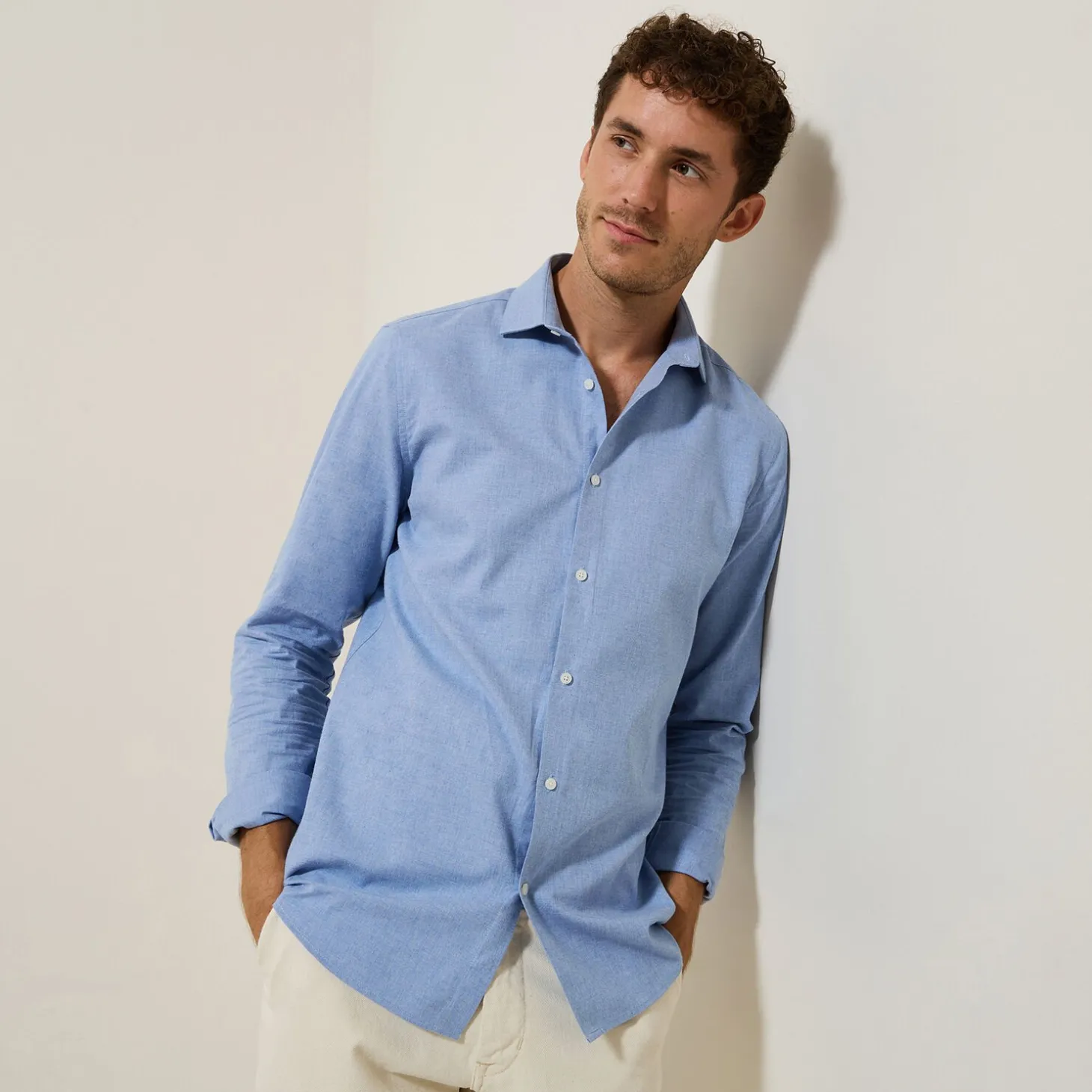 Smart Casual | Chemise Formelle-Jules Chemise en coton flanelle slim Bleumoyen