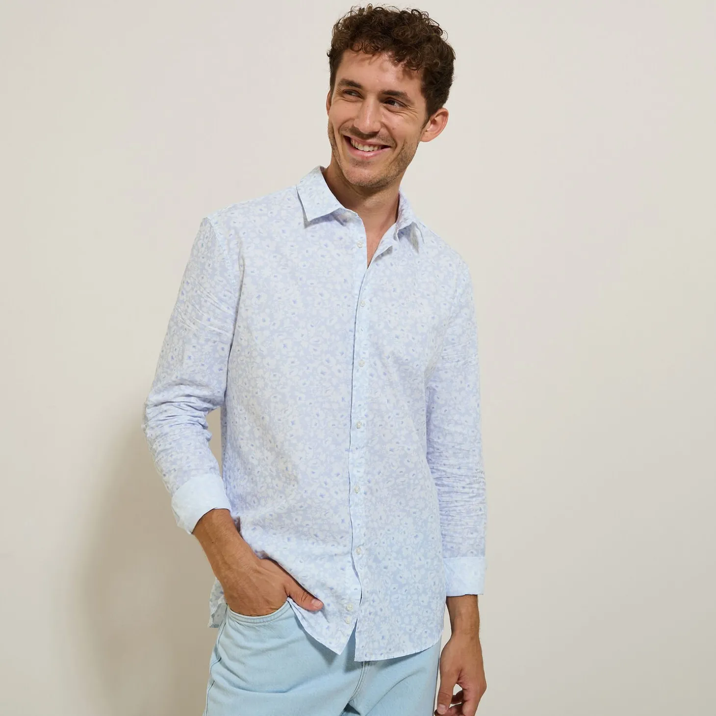 Chemise Formelle | Chemise-Jules Chemise en coton imprimé fleuri Bleumoyen