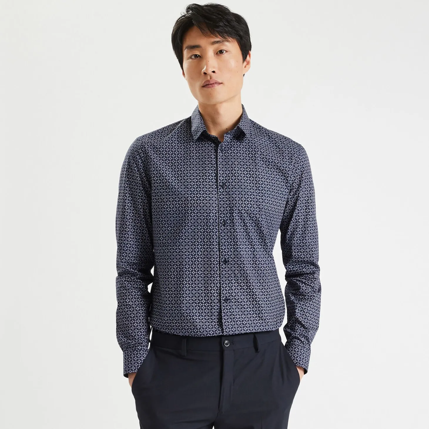 Chemise Formelle | Chemise-Jules Chemise en coton imprimé géométrique Bleufoncé