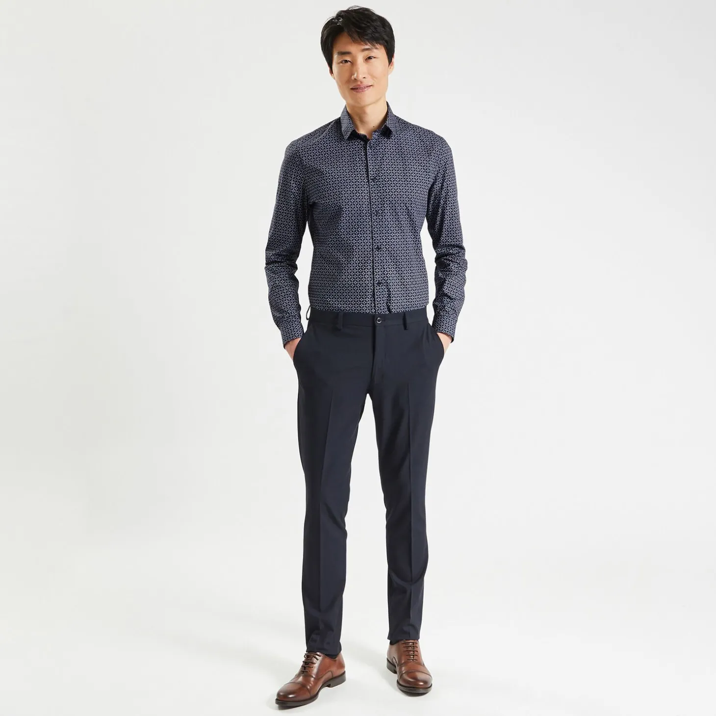 Chemise Formelle | Chemise-Jules Chemise en coton imprimé géométrique Bleufoncé