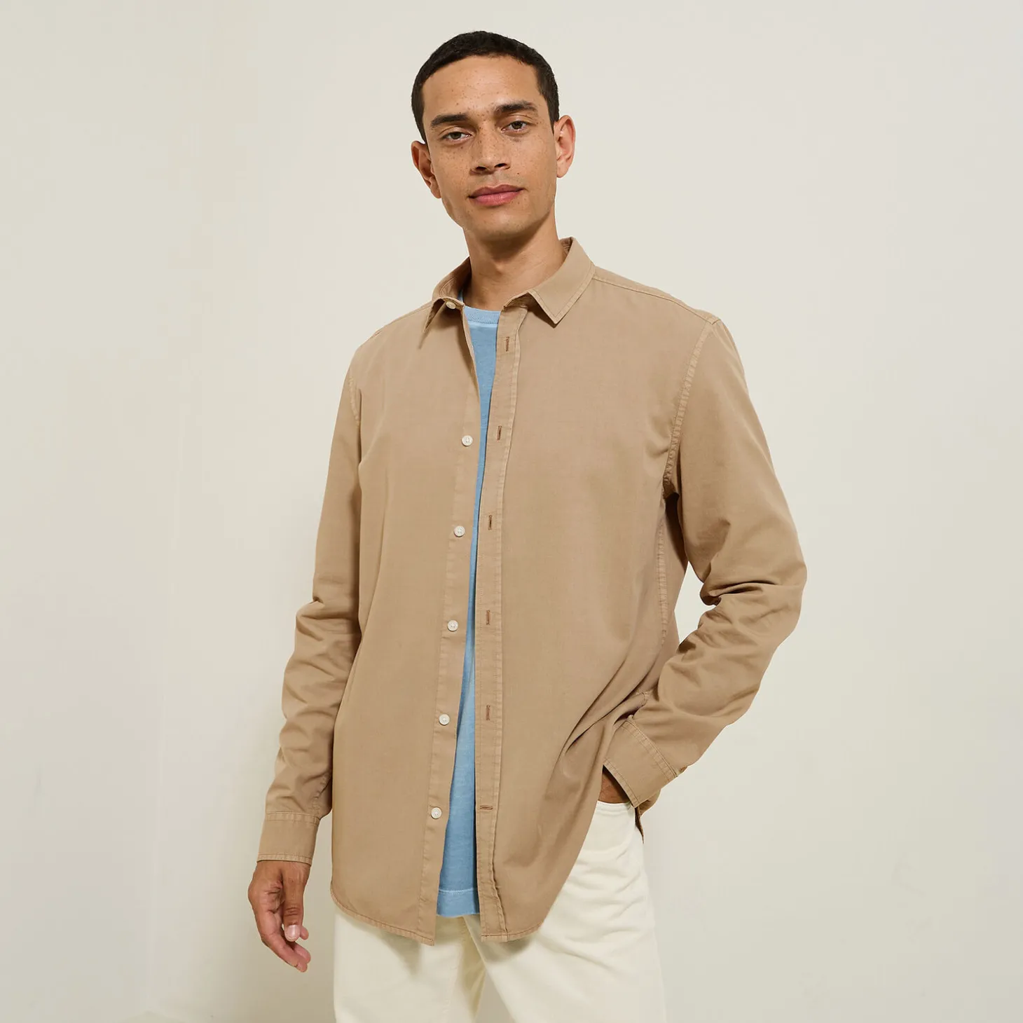 Chemise-Jules Chemise en coton lyocell col boutonné Beige