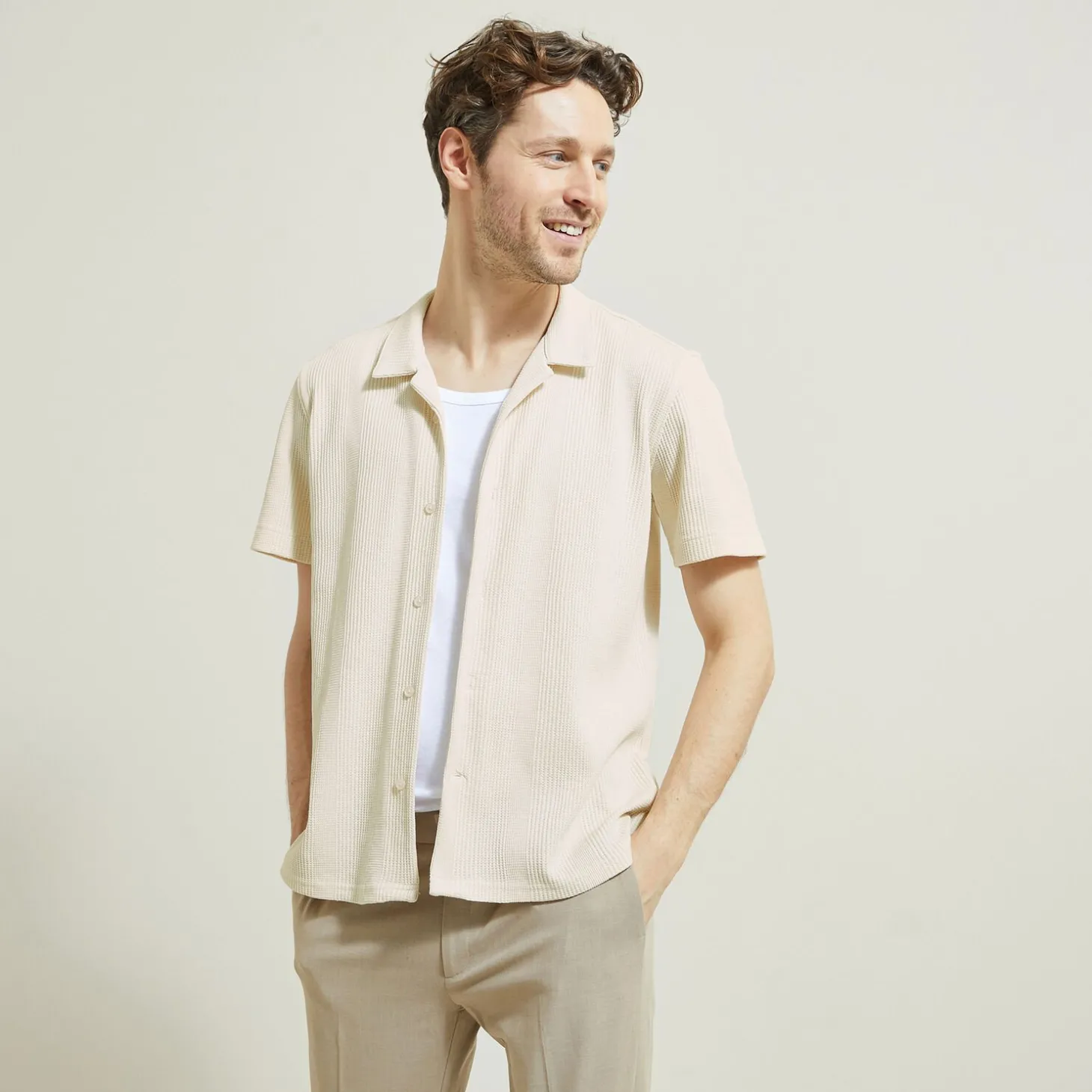 Smart Casual | Chemise-Jules Chemisette en coton matière gaufrée Ecru