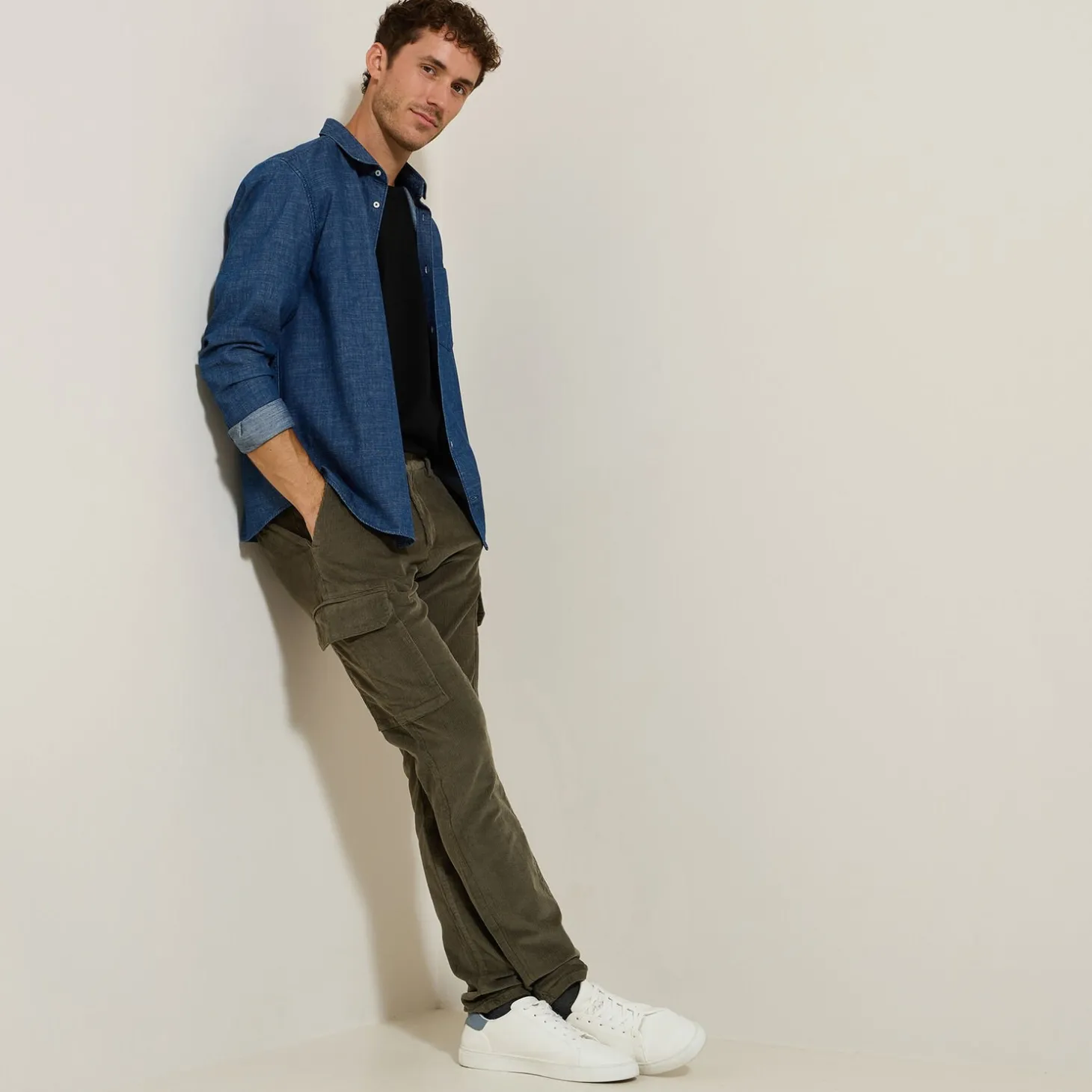 Pantalon Cargo | Pantalon Chino-Jules Pantalon cargo slim en velours VertClair