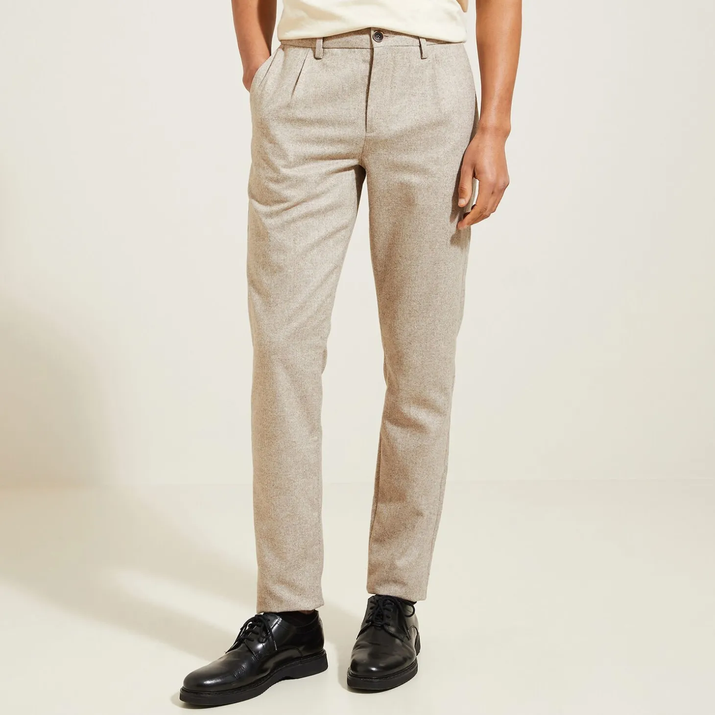 Smart Casual | Pantalon Chino-Jules Pantalon chino slim à plis contenant de la laine Grisclair