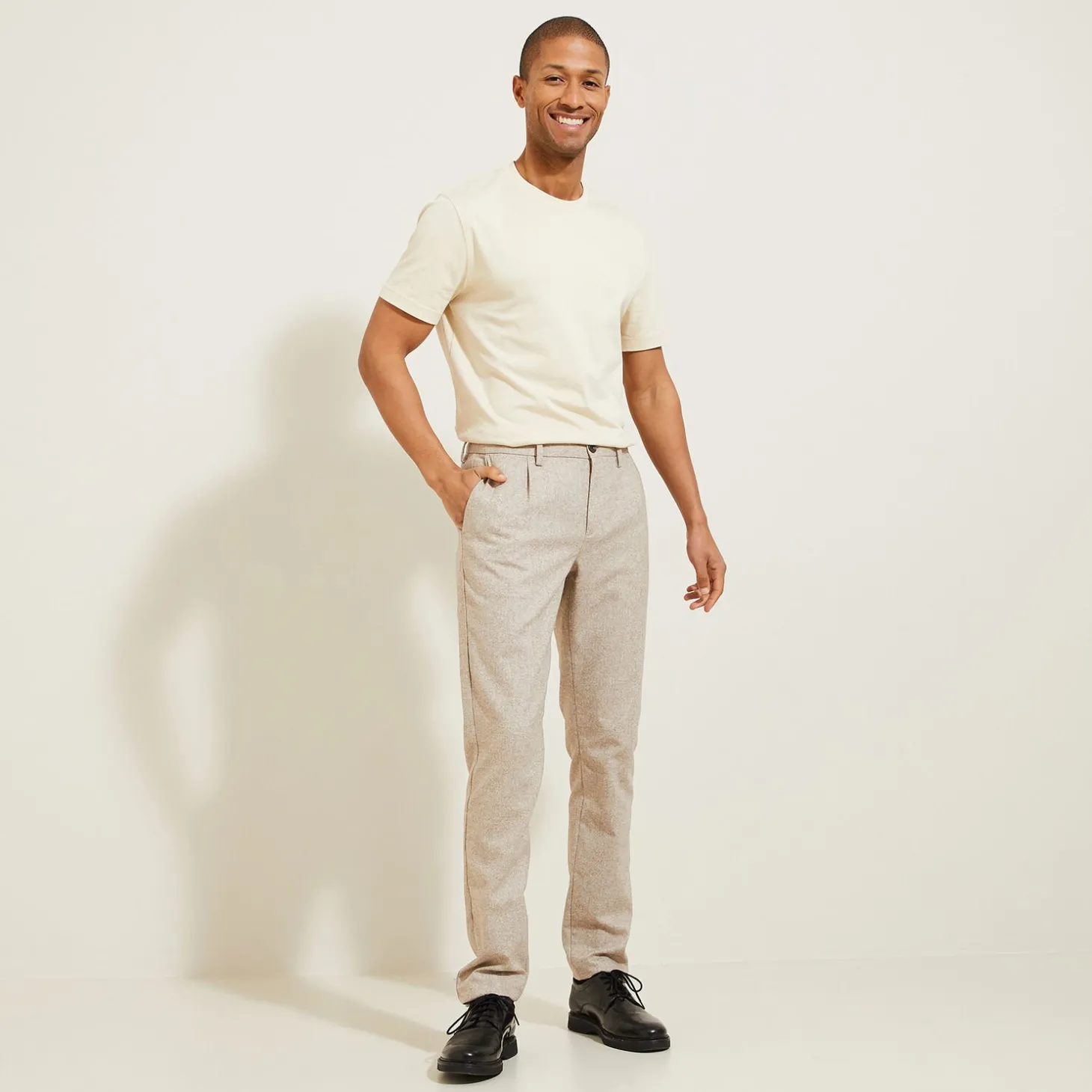 Smart Casual | Pantalon Chino-Jules Pantalon chino slim à plis contenant de la laine Grisclair