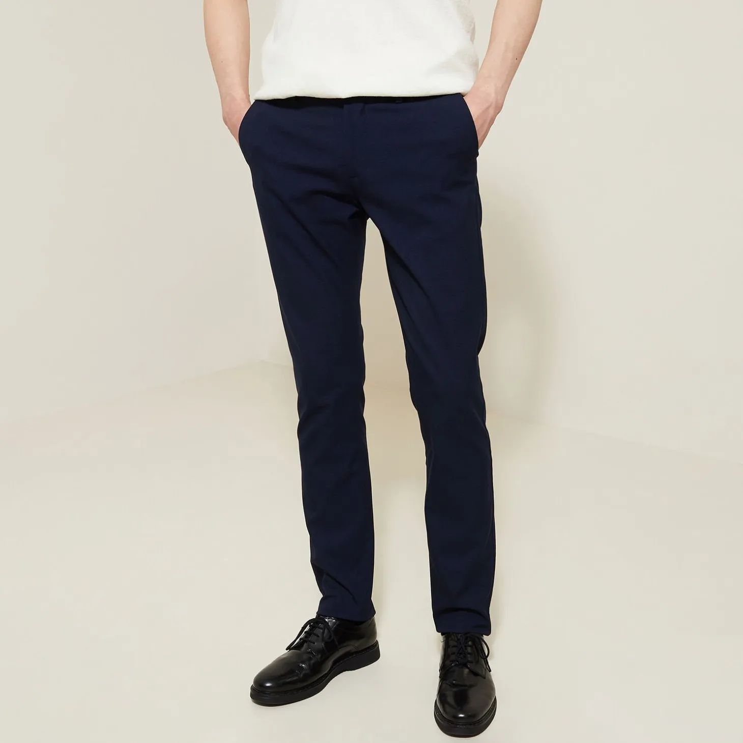 Pantalon Chino | Pantalon-Jules Pantalon chino slim fantaisie intérieur gratté Bleufoncé