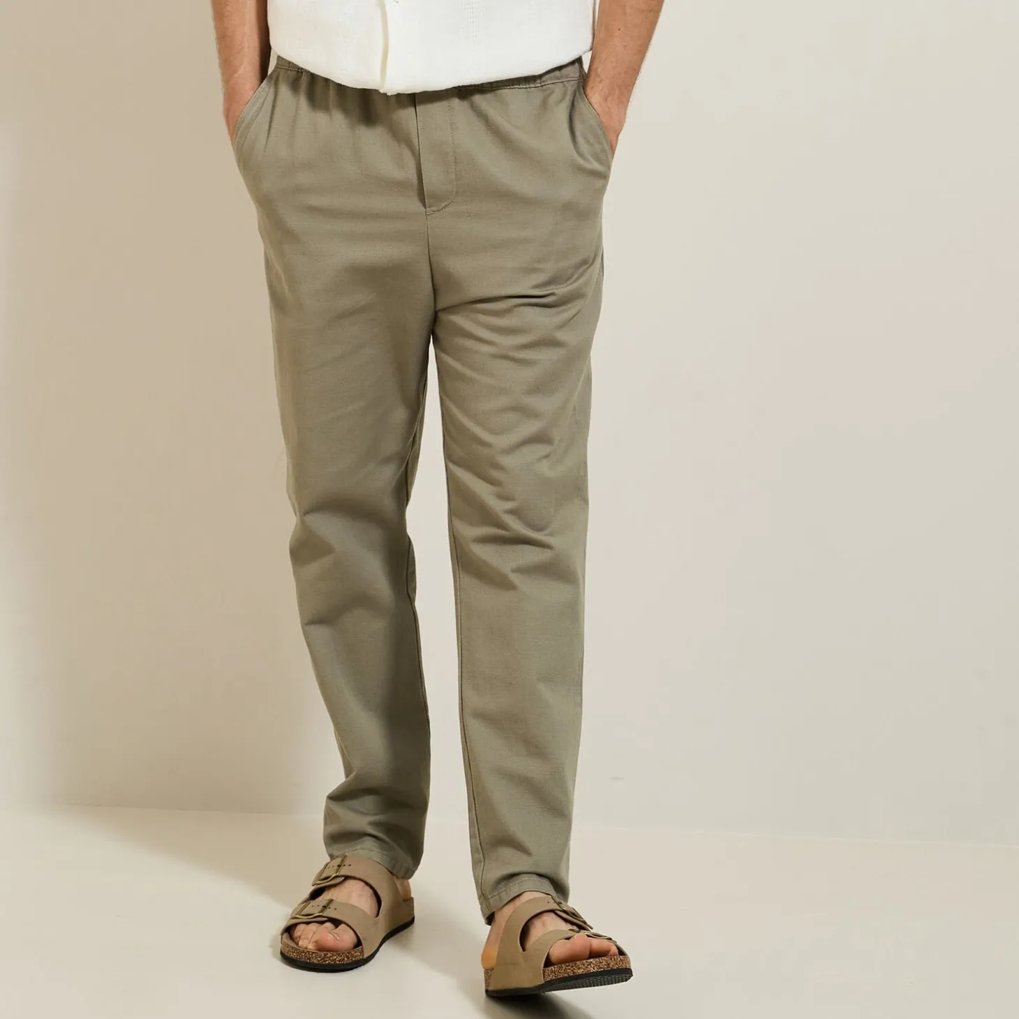 Pantalon Cargo | Pantalon Chino-Jules Pantalon jogger contenant du lin Vertclair