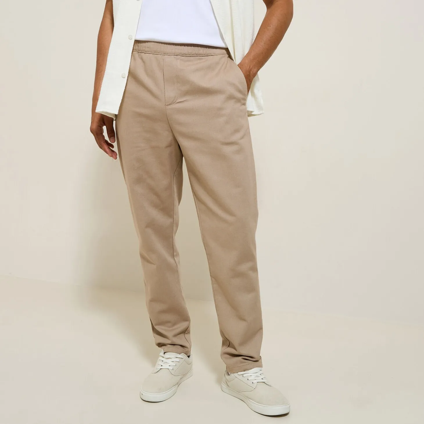 Pantalon Cargo | Pantalon Chino-Jules Pantalon jogger contenant du lin Beige