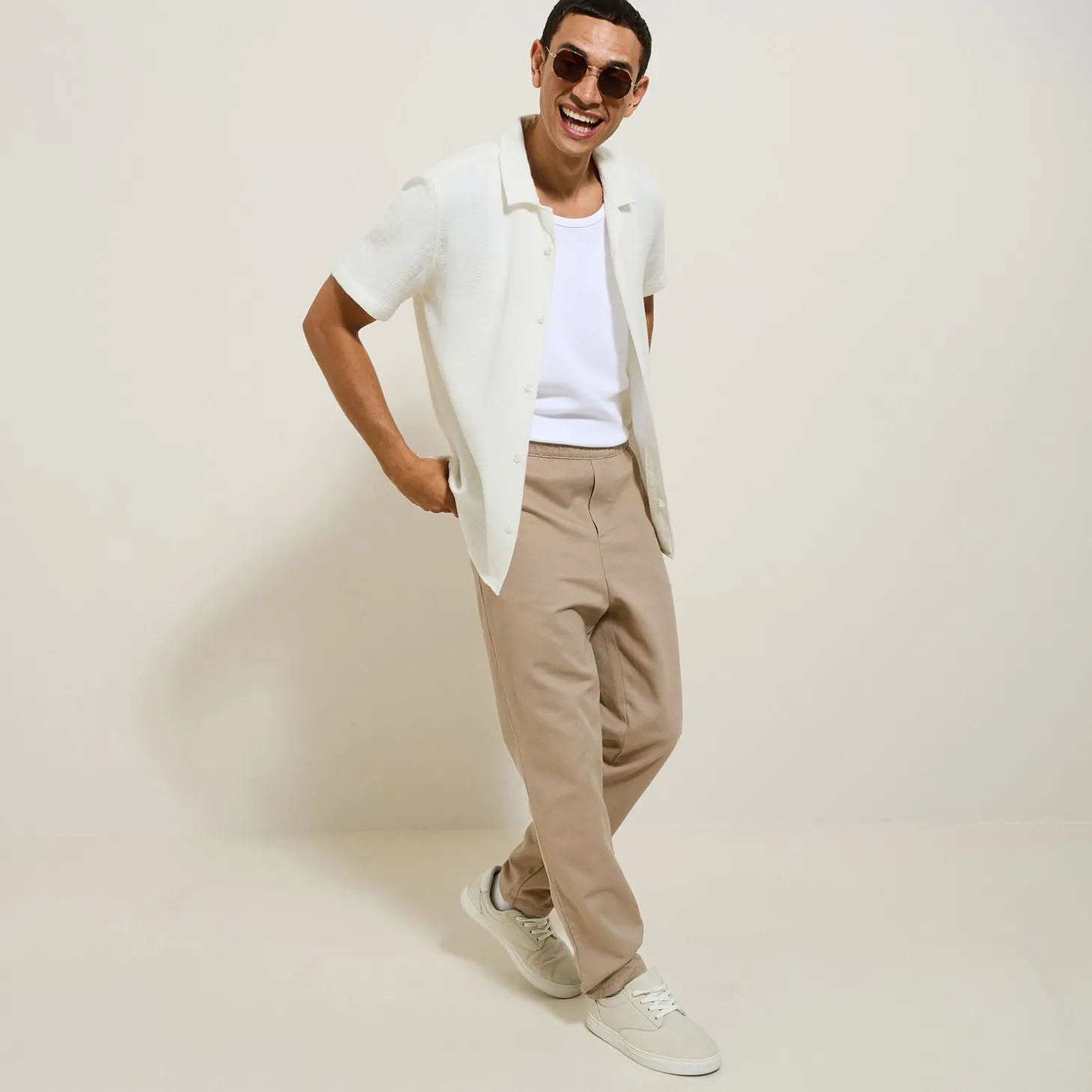 Pantalon Cargo | Pantalon Chino-Jules Pantalon jogger contenant du lin Beige