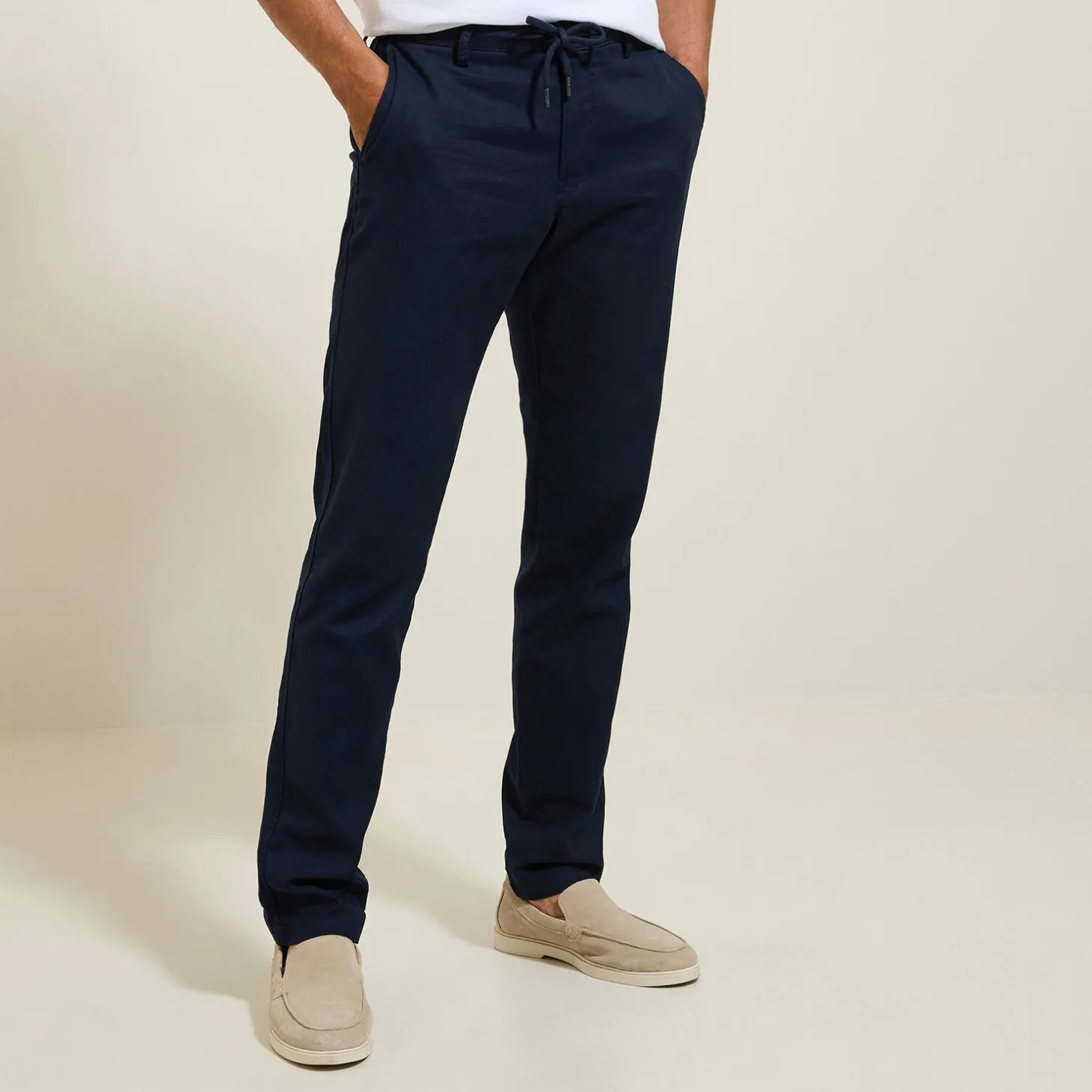 Pantalon Chino | Pantalon-Jules Pantalon slim en coton et lin Bleu