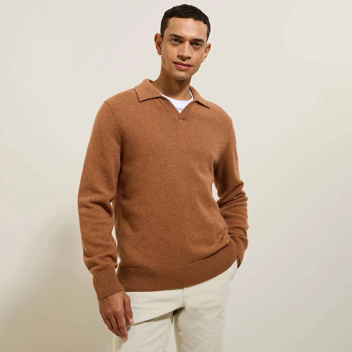 Pull-Jules Polo en maille col resort Marron