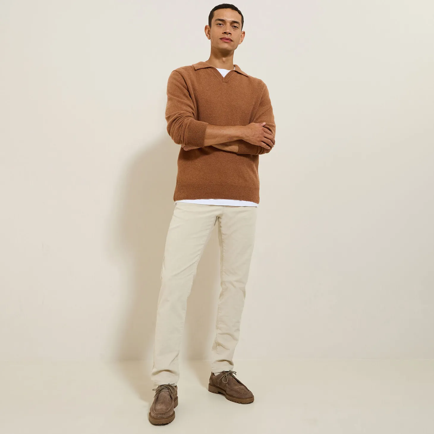 Pull-Jules Polo en maille col resort Marron