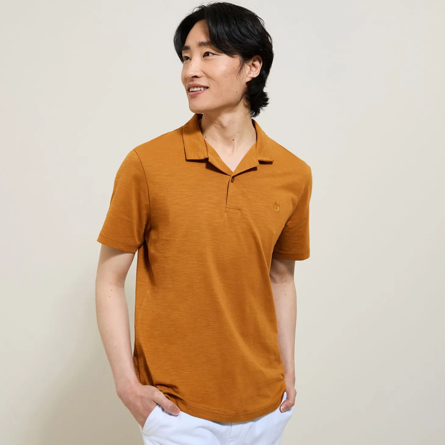 Polo-Jules Polo manches courtes broderie poitrine col requin Marron