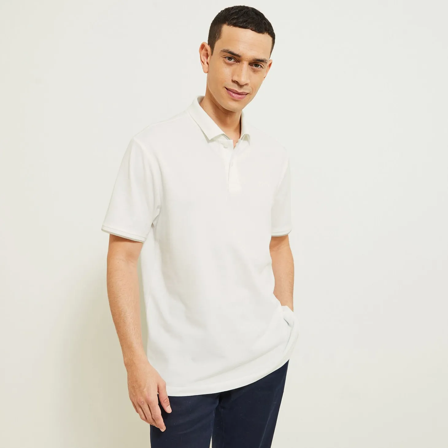 Smart Casual | Polo-Jules Polo manches courtes fantaisie poitrine double col Blanc