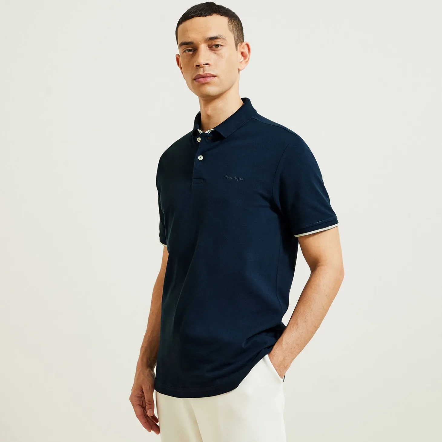 Smart Casual | Polo-Jules Polo manches courtes fantaisie poitrine double col Bleufoncé