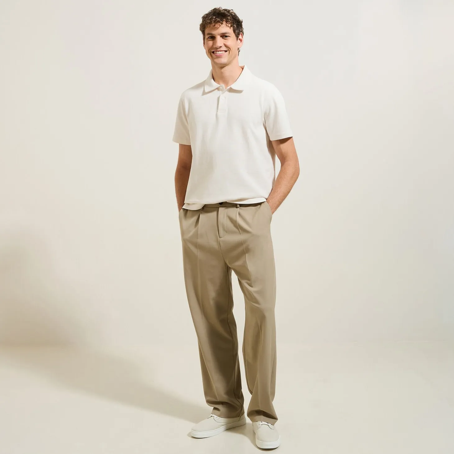 Smart Casual | Polo-Jules Polo manches courtes relax uni texturé Ecru