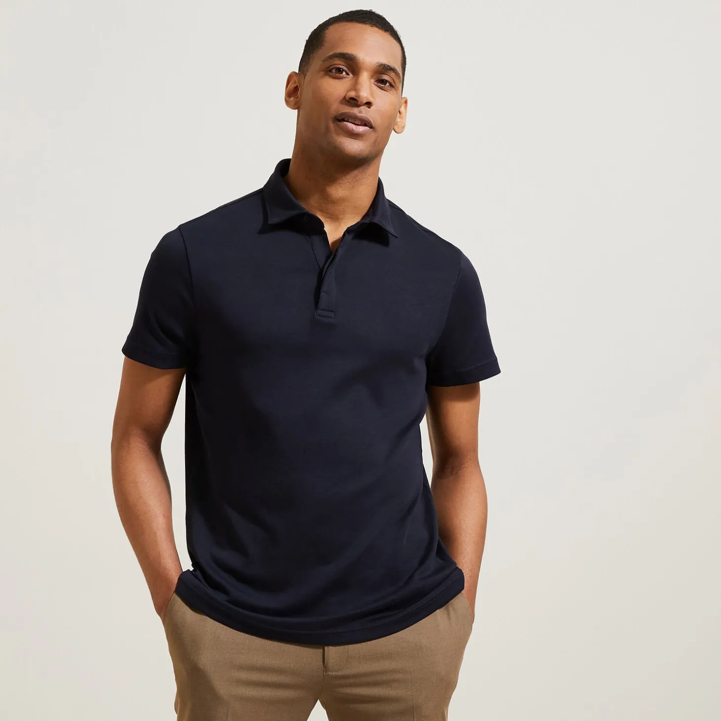 Smart Casual | Polo-Jules Polo manches courtes slim uni col italien Bleufoncé