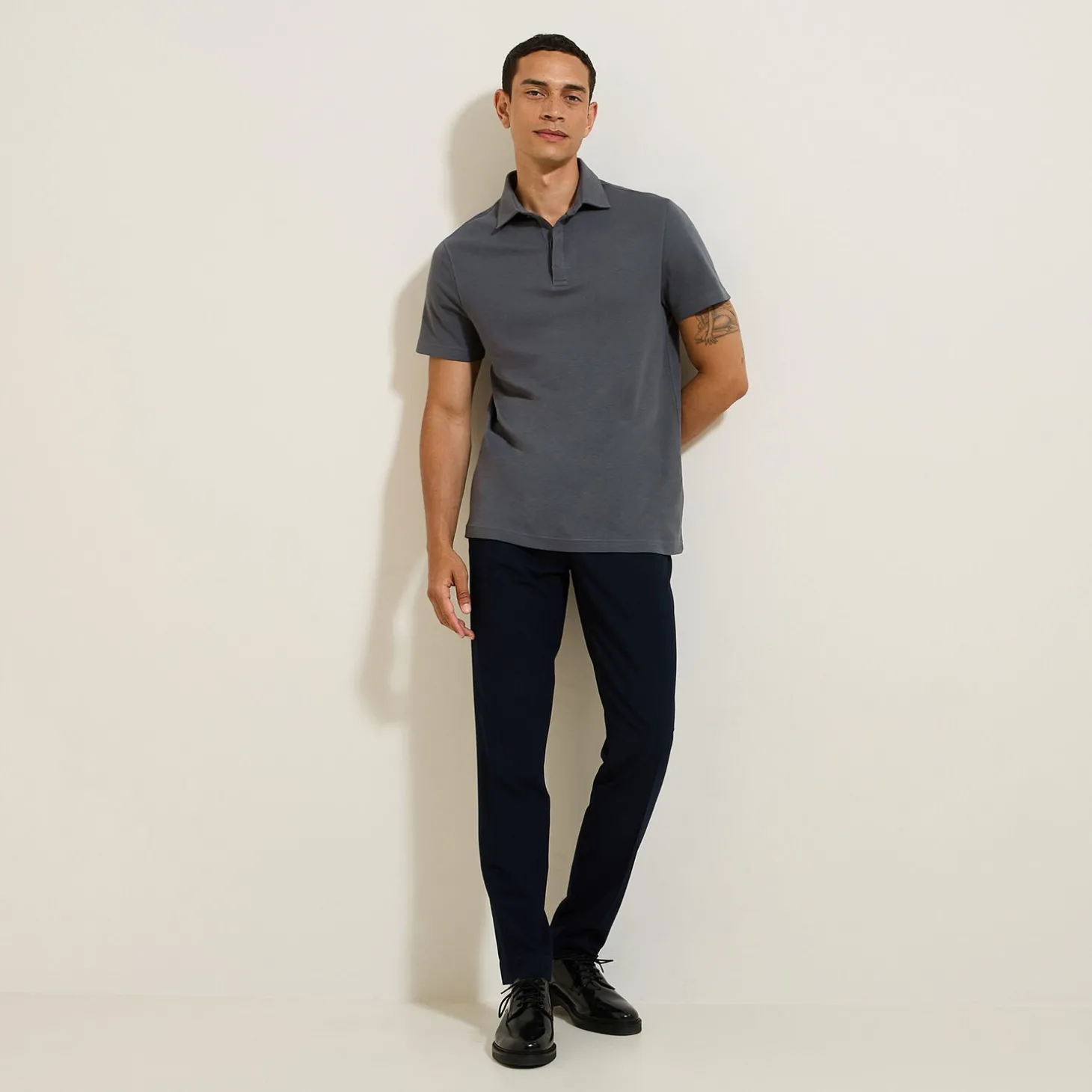 Smart Casual | Polo-Jules Polo manches courtes slim uni col italien Vert