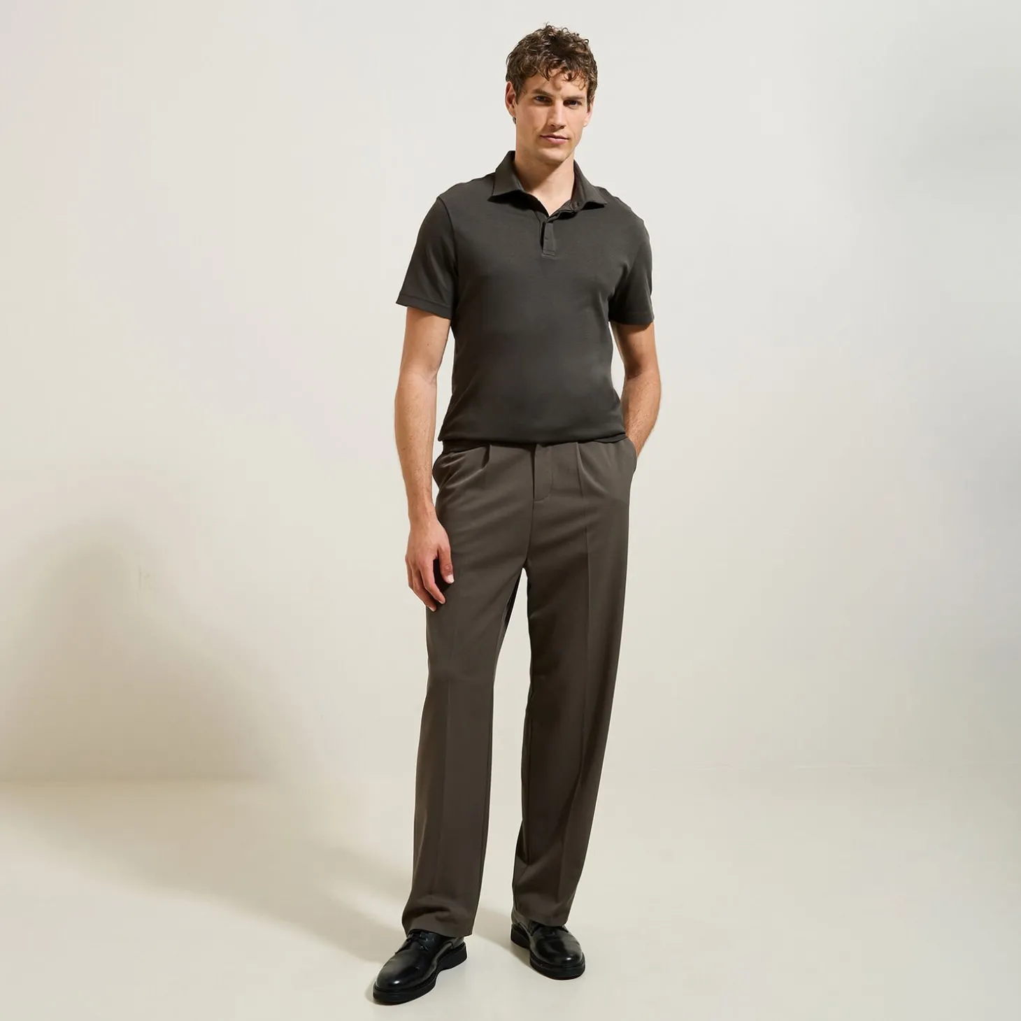 Smart Casual | Polo-Jules Polo manches courtes slim uni col italien Marron