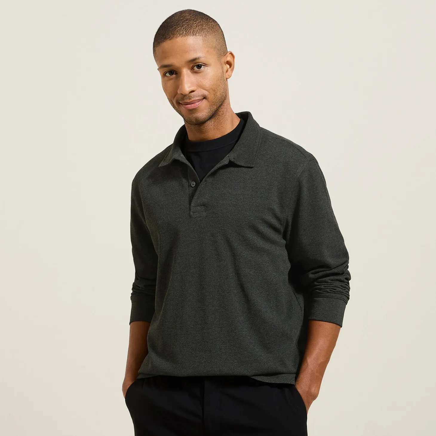 Smart Casual | Polo-Jules Polo manches longues en piqué coupe relax Grismoyen