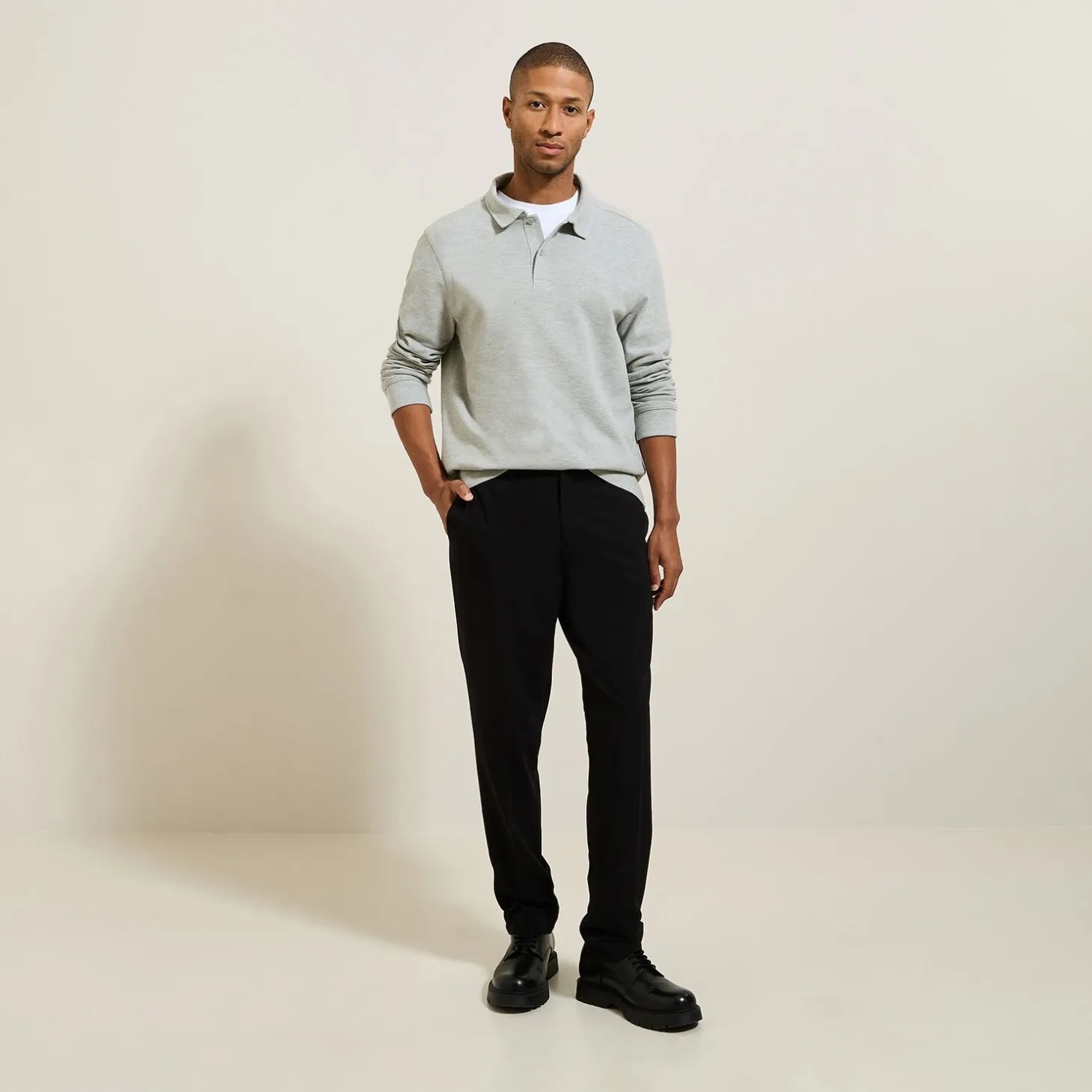 Smart Casual | Polo-Jules Polo manches longues en piqué coupe relax Grismoyen