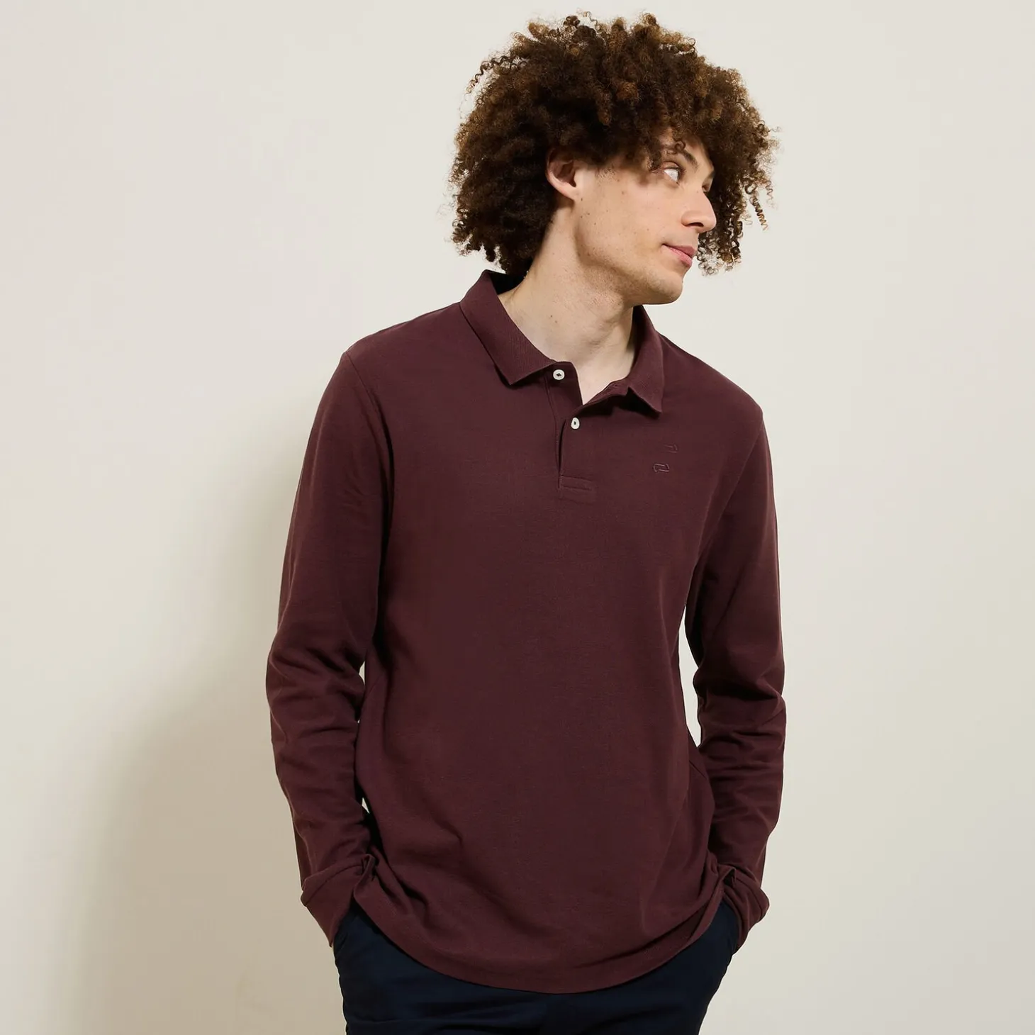 Smart Casual | Polo-Jules Polo manches longues piqué uni Bordeaux