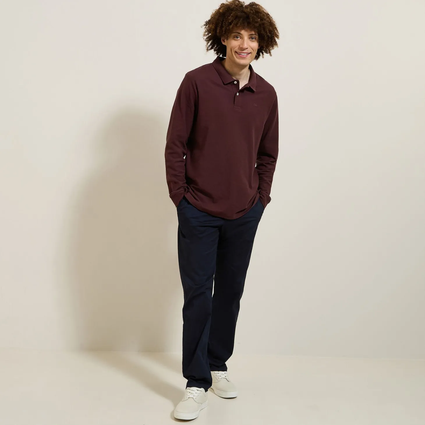 Smart Casual | Polo-Jules Polo manches longues piqué uni Bordeaux