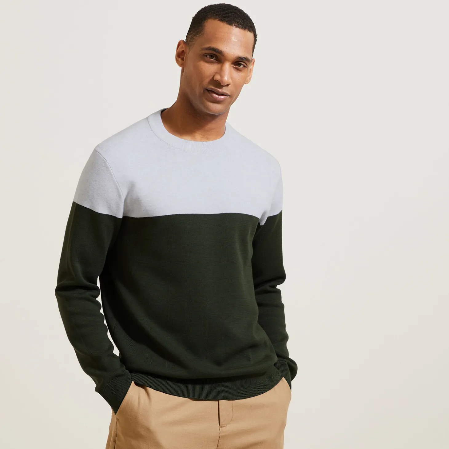 Pull-Jules Pull col rond colorblock Vertkaki