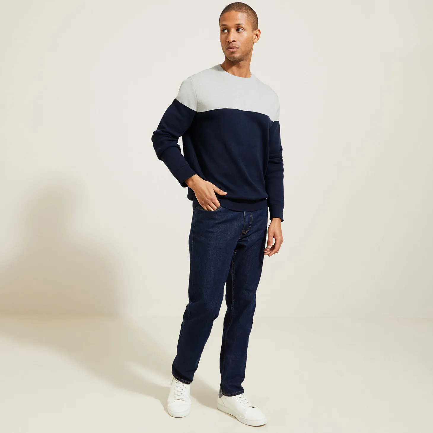 Pull-Jules Pull col rond colorblock Bleumoyen