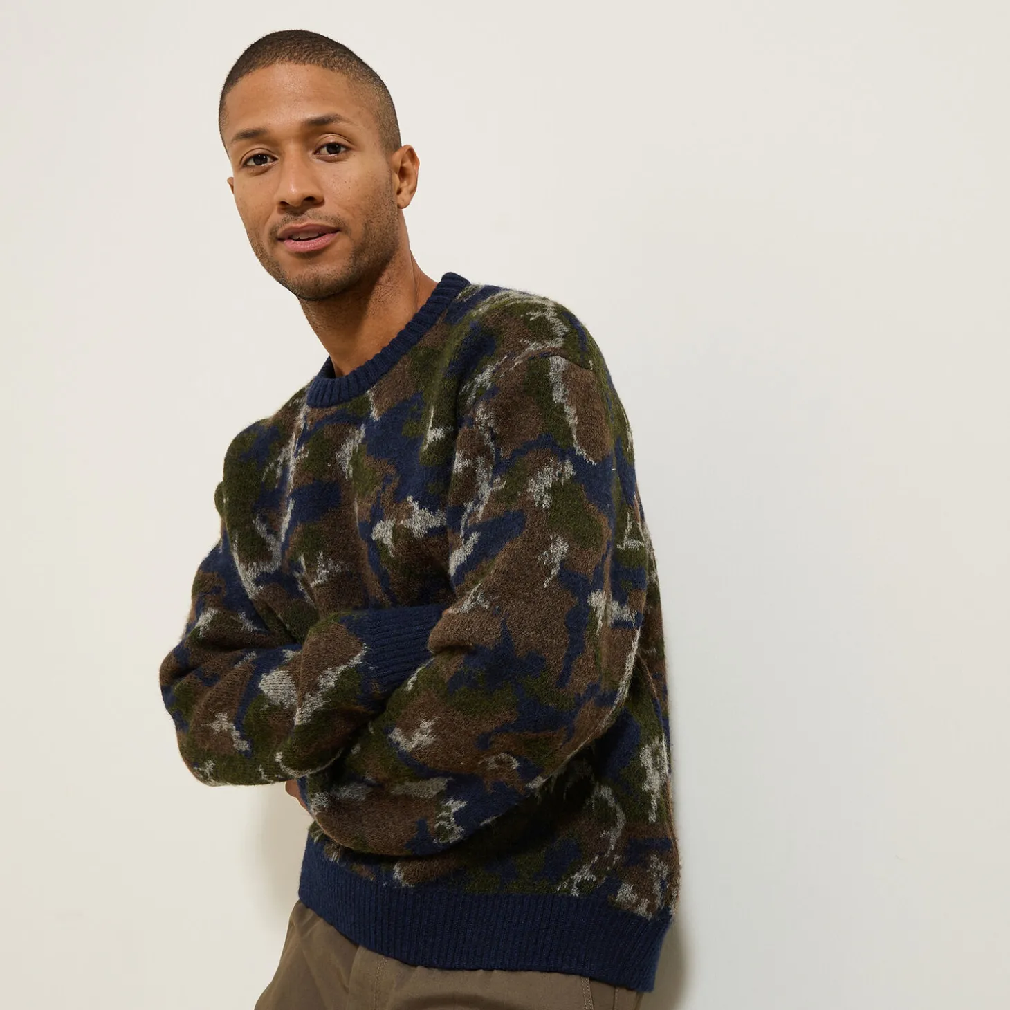 Pull-Jules Pull col rond jacquard camouflage Vert