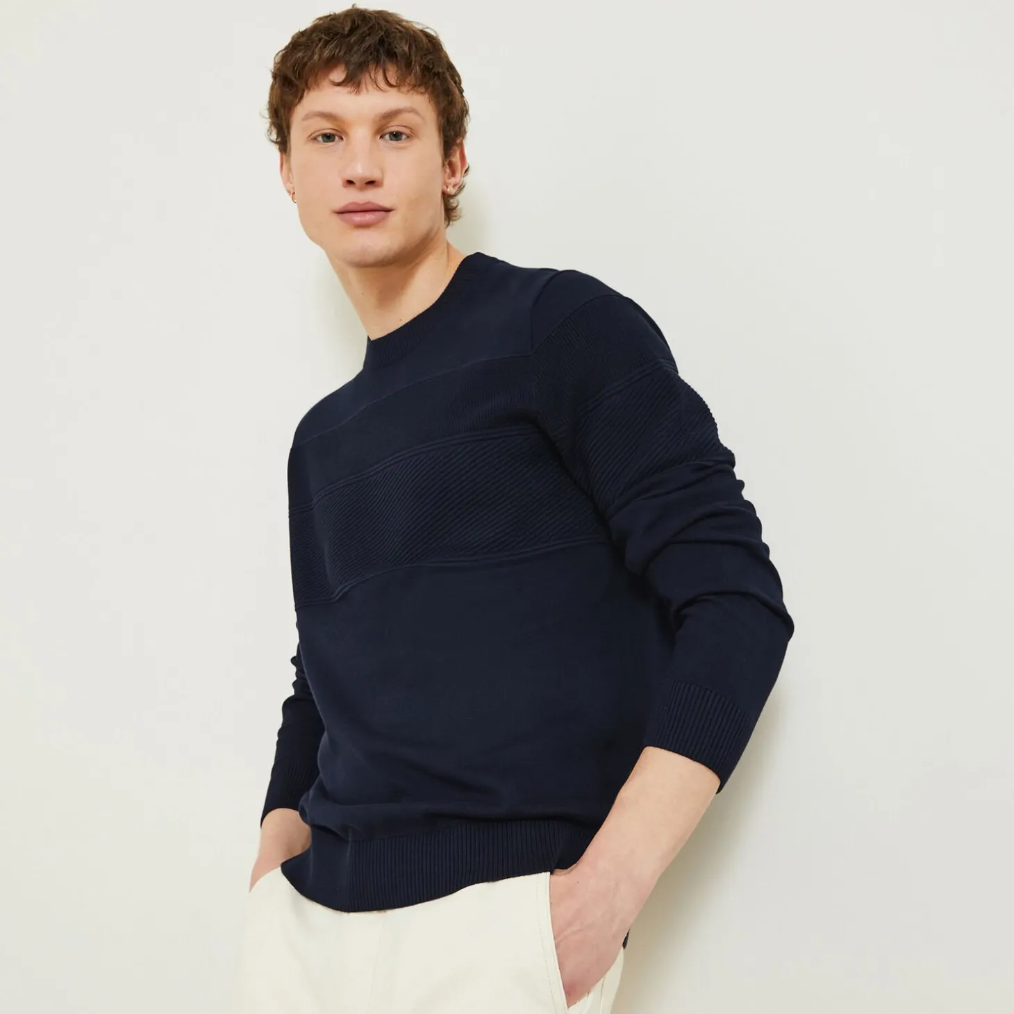 Smart Casual | Pull-Jules Pull col rond jeux de points bloc Bleumoyen