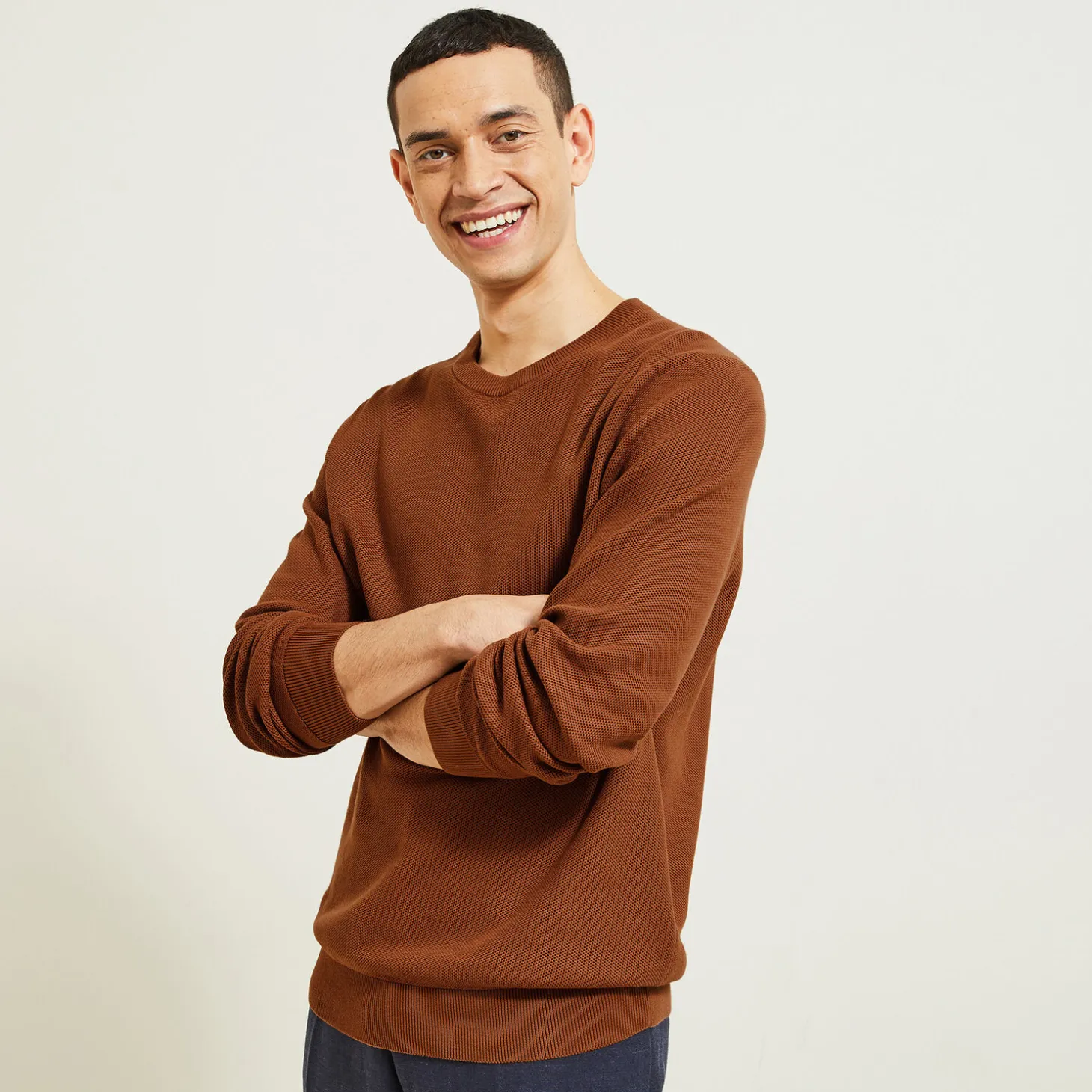 Pull-Jules Pull col rond micro alvéole Camel