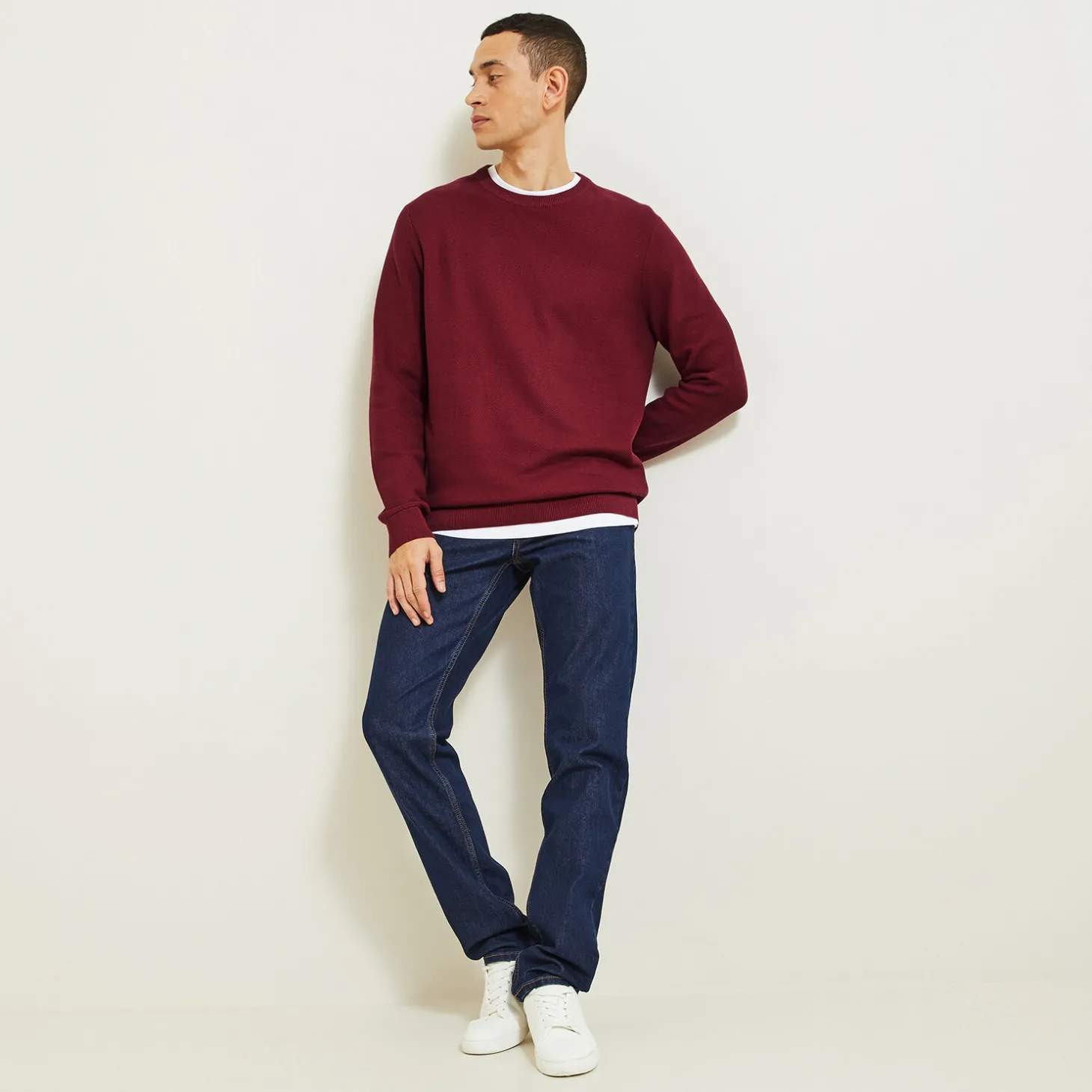 Pull-Jules Pull col rond micro alvéole Bordeaux