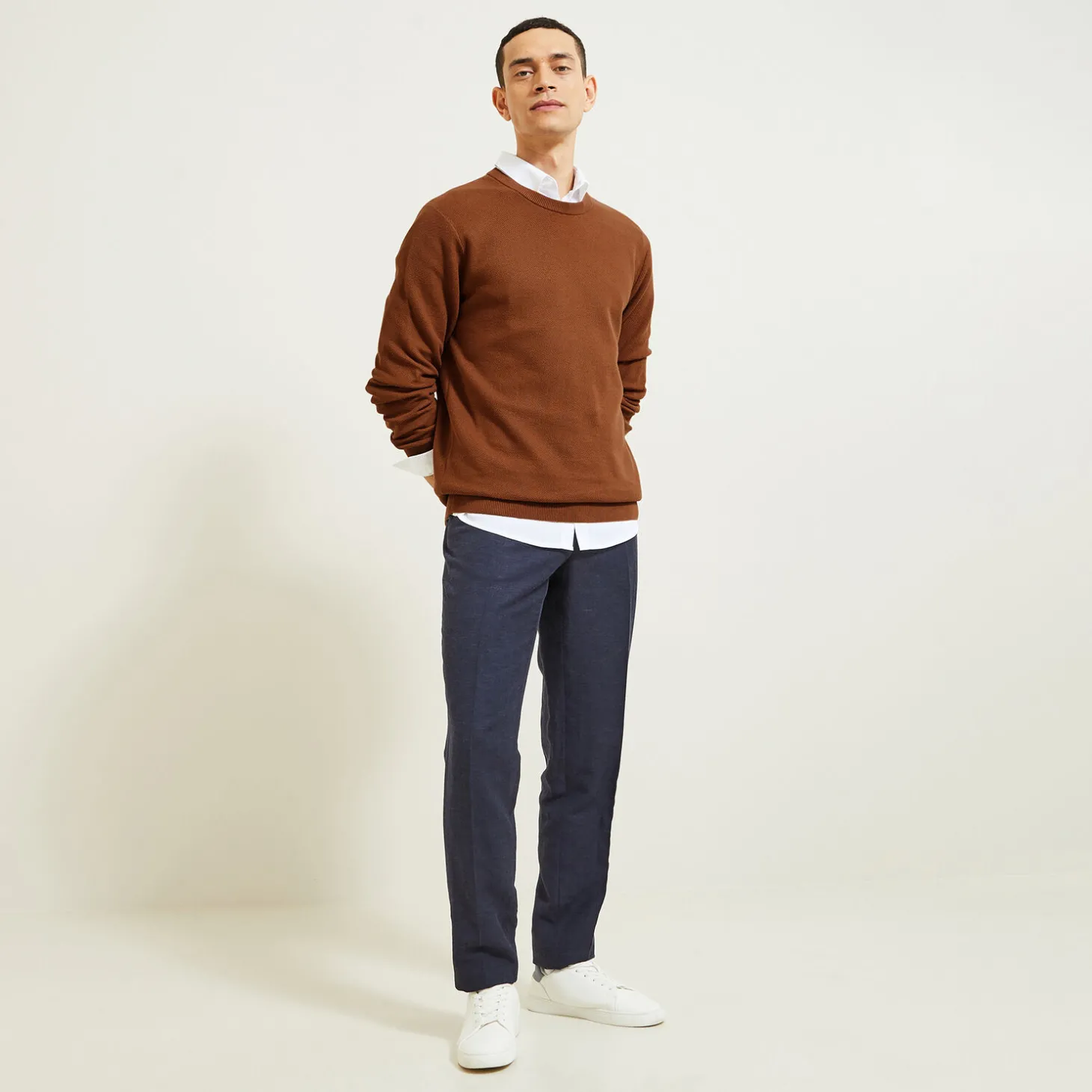 Pull-Jules Pull col rond micro alvéole Camel