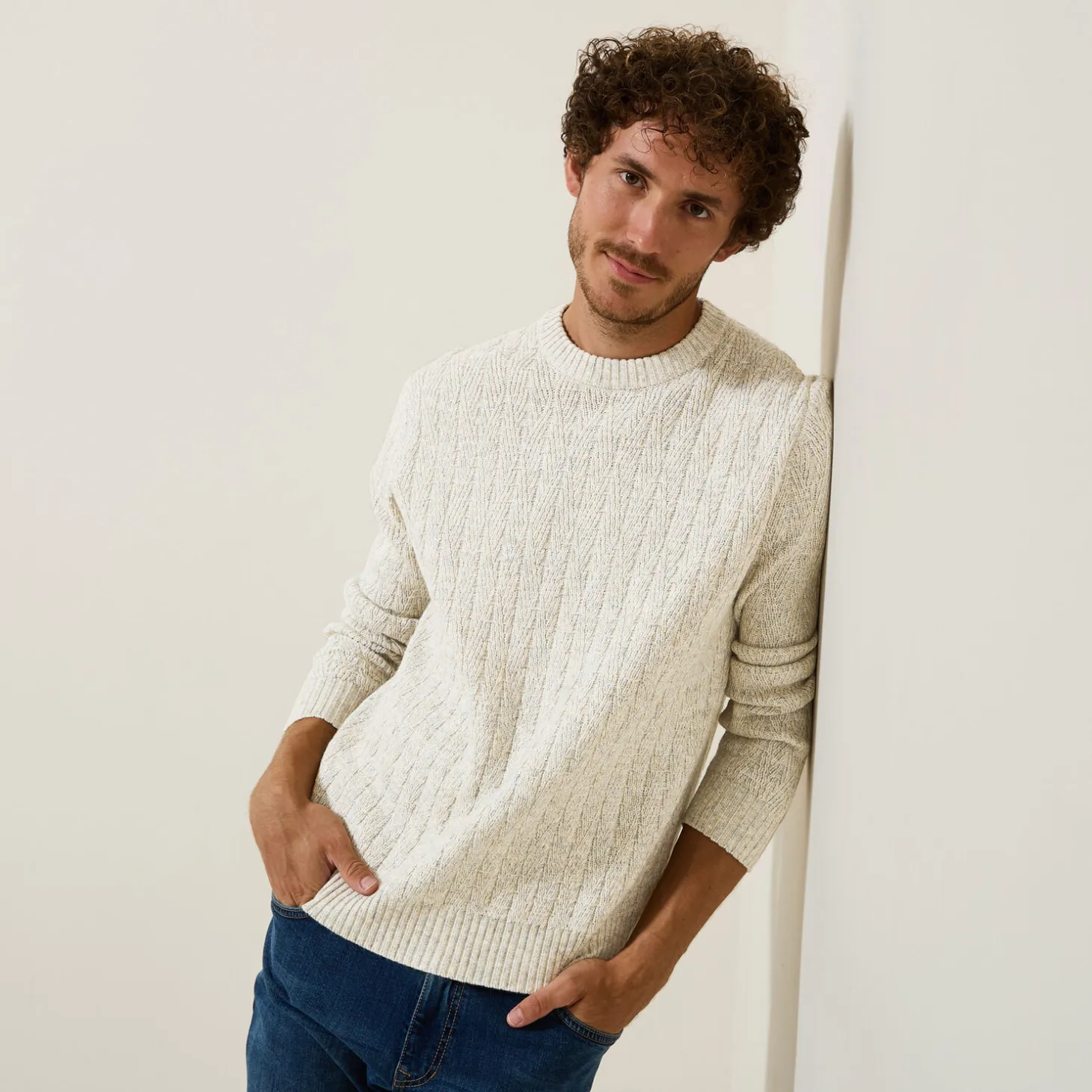 Pull-Jules Pull col rond torsade Beige