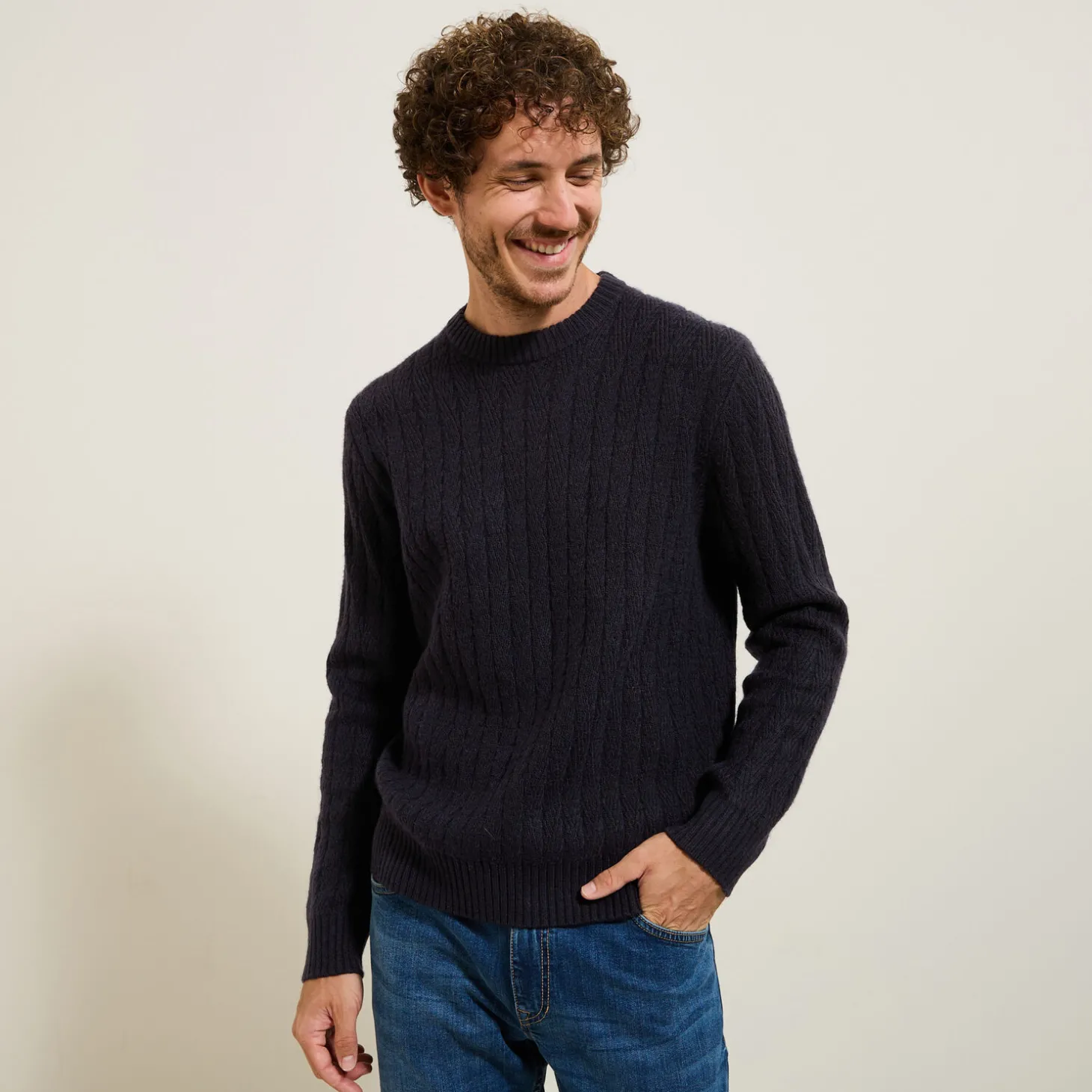 Pull-Jules Pull col rond torsade Bleufoncé