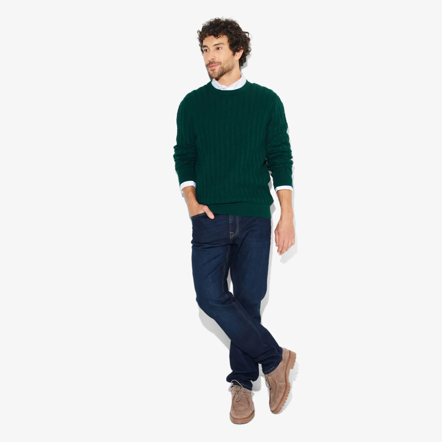 Pull-Jules Pull col rond torsade Vert